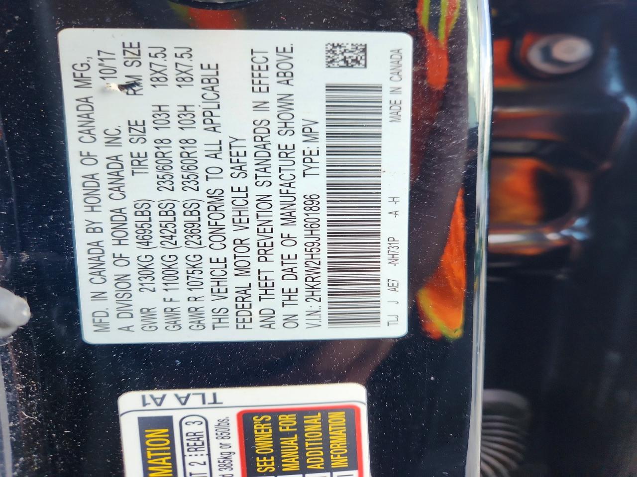 2018 Honda Cr-v Ex Черный vin: 2HKRW2H59JH601896