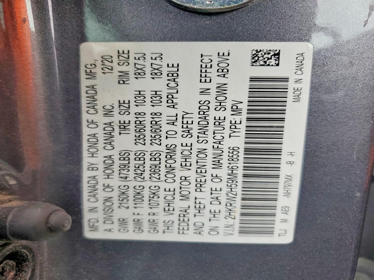 2021 Honda Cr-v Ex Gray vin: 2HKRW2H59MH618556