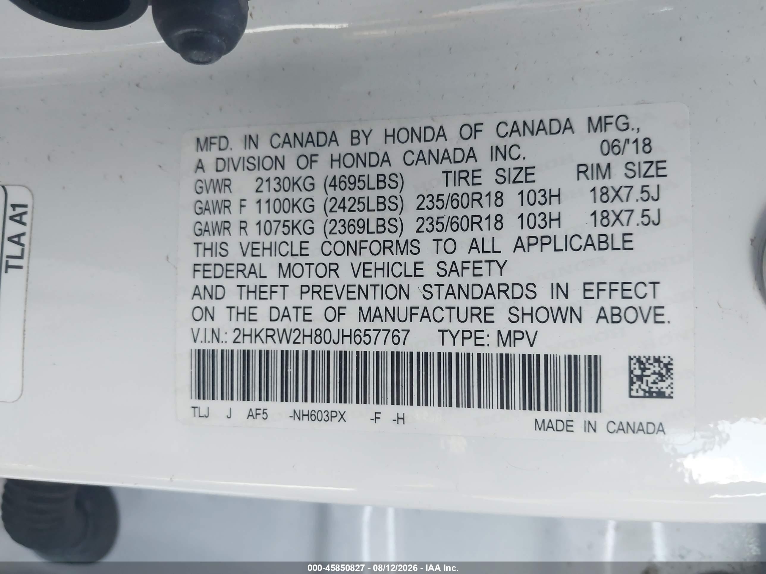 2018 Honda Cr-v Ex-l/ex-l Navi White vin: 2HKRW2H80JH657767