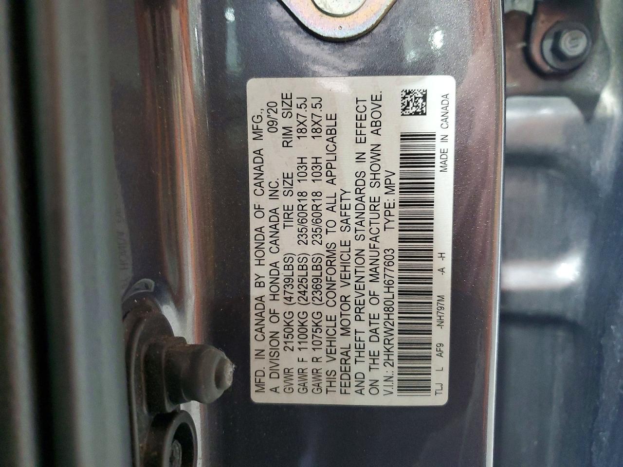 2020 Honda Cr-v Exl Gray vin: 2HKRW2H80LH677603