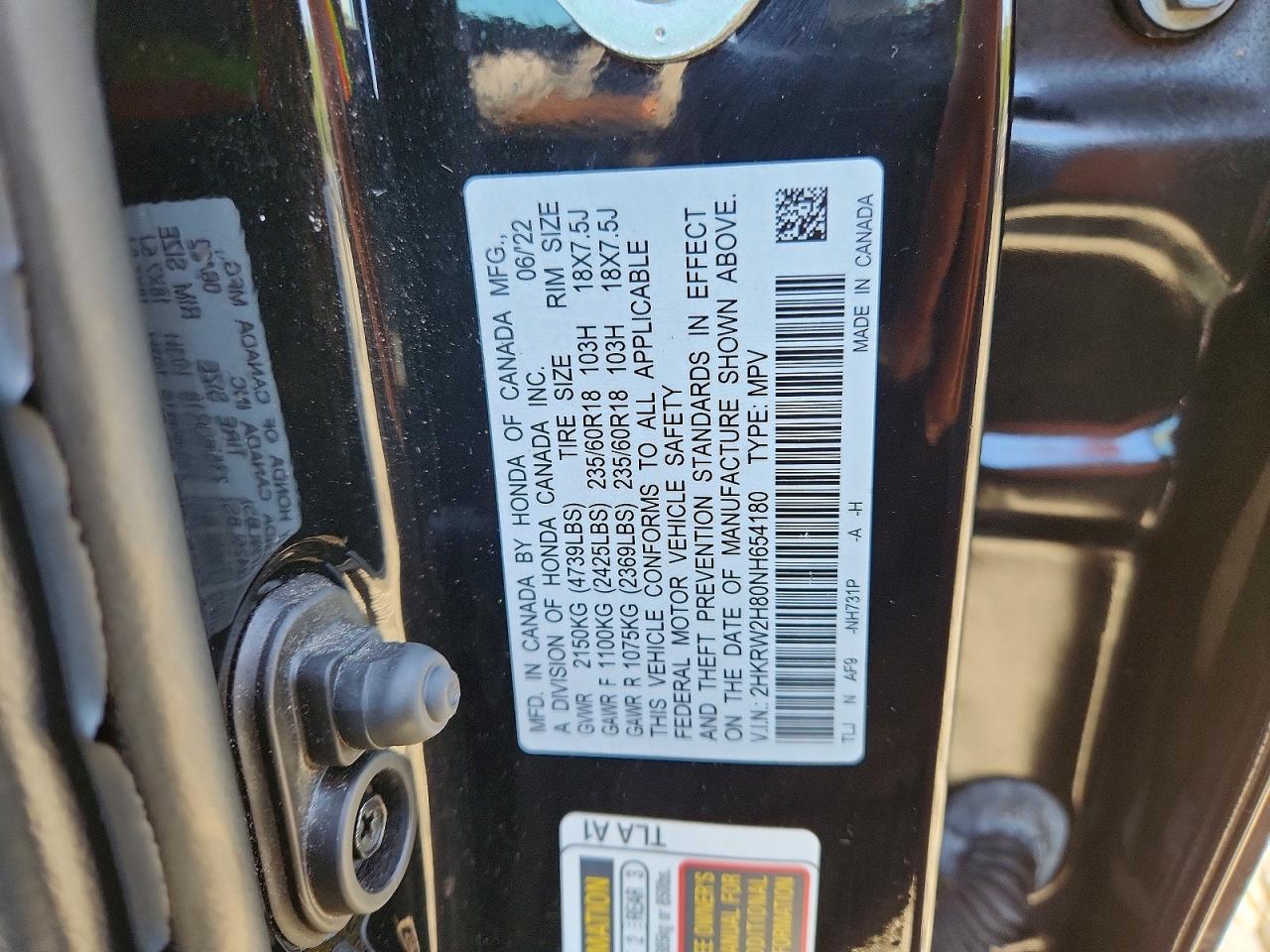 2022 Honda Cr-v Exl Black vin: 2HKRW2H80NH654180