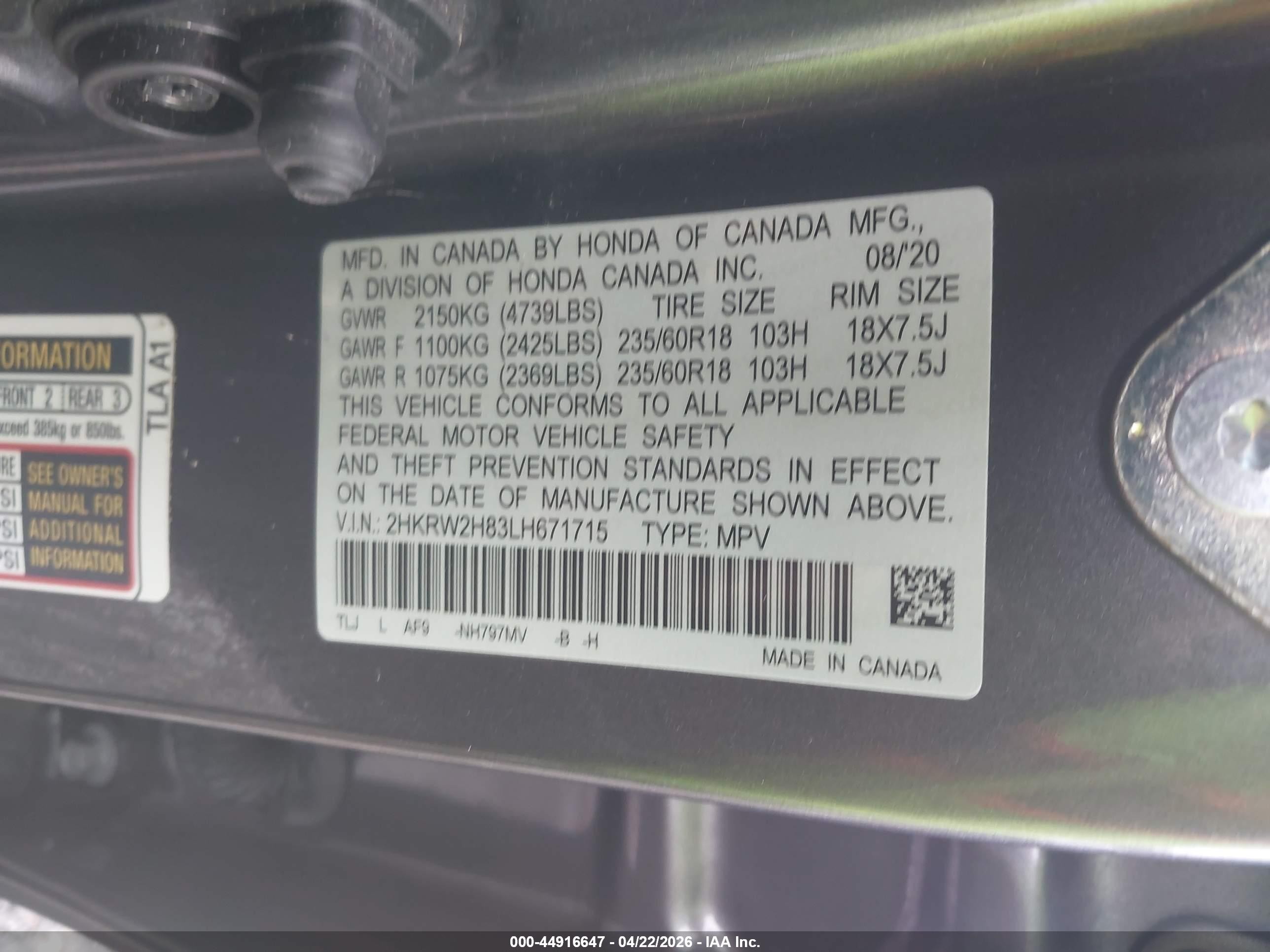 2020 Honda Cr-v Awd Ex-l Серый vin: 2HKRW2H83LH671715