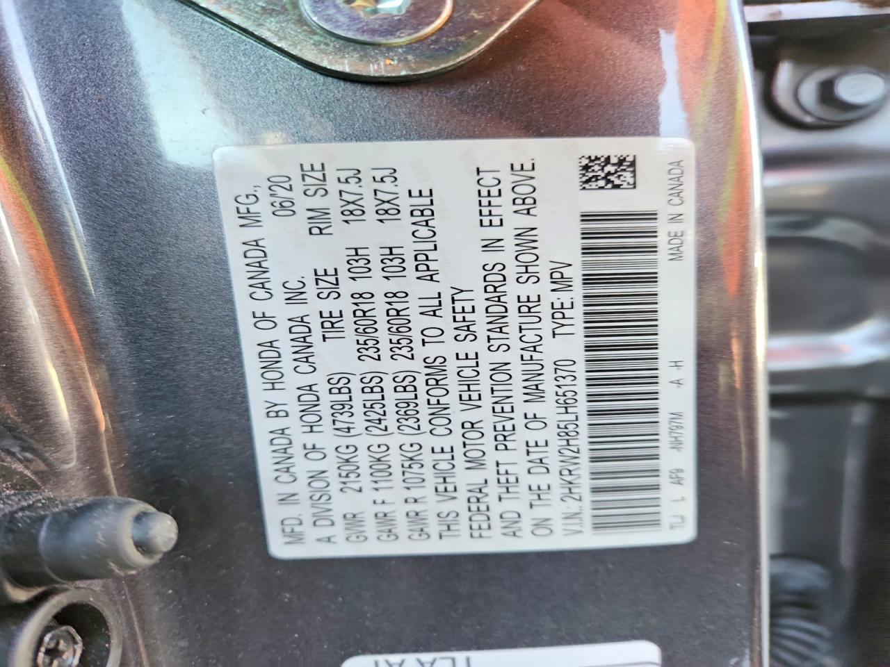 2020 Honda Cr-v Exl Gray vin: 2HKRW2H85LH651370