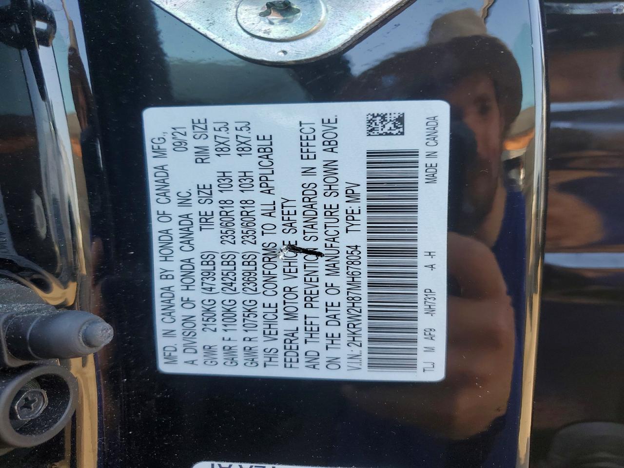 2021 Honda Cr-v Exl Black vin: 2HKRW2H87MH678054