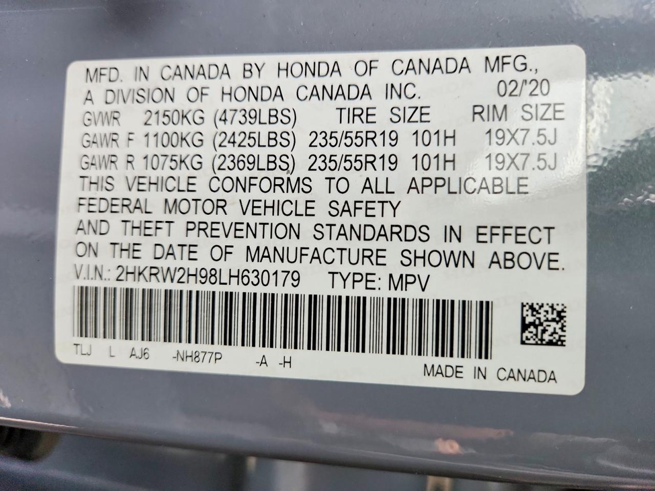 2020 Honda Crv Awd Blue vin: 2HKRW2H98LH630179