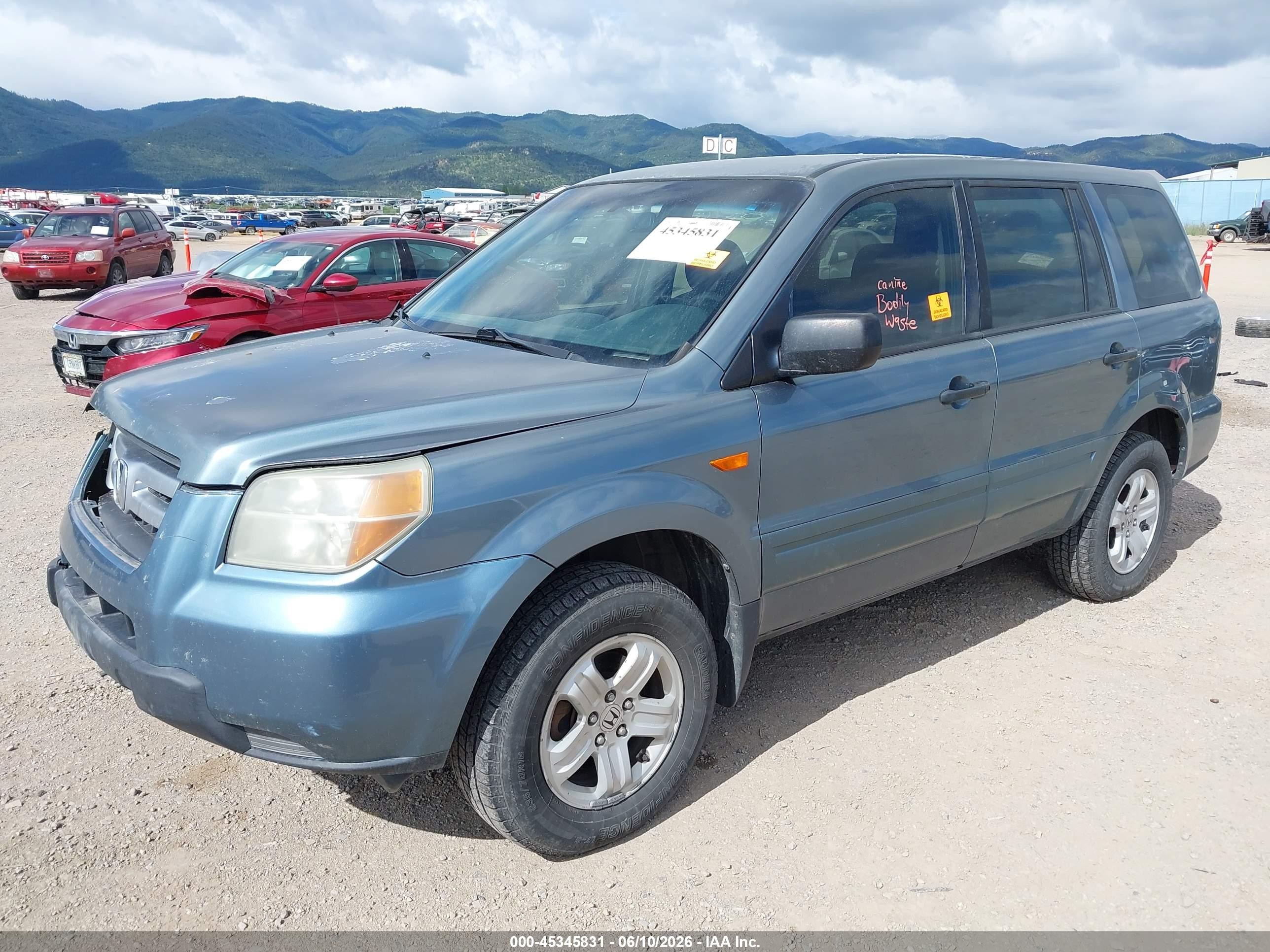 2006 Honda Pilot Lx Blue vin: 2HKYF18106H562979