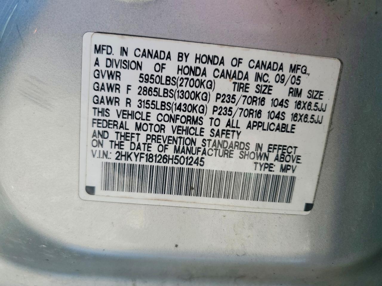 2006 Honda Pilot Lx Silver vin: 2HKYF18126H501245
