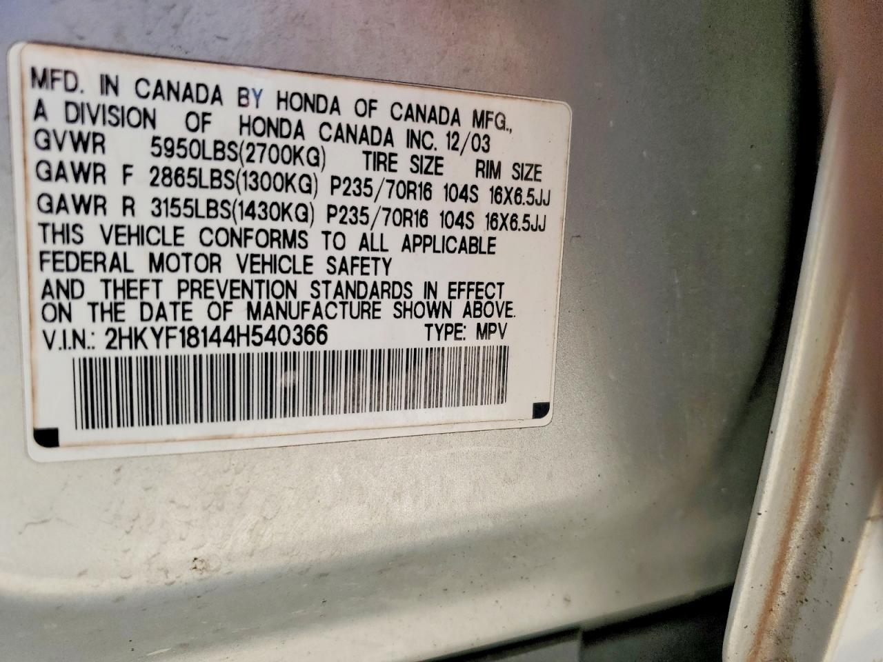 2004 Honda Pilot Lx Серебряный vin: 2HKYF18144H540366