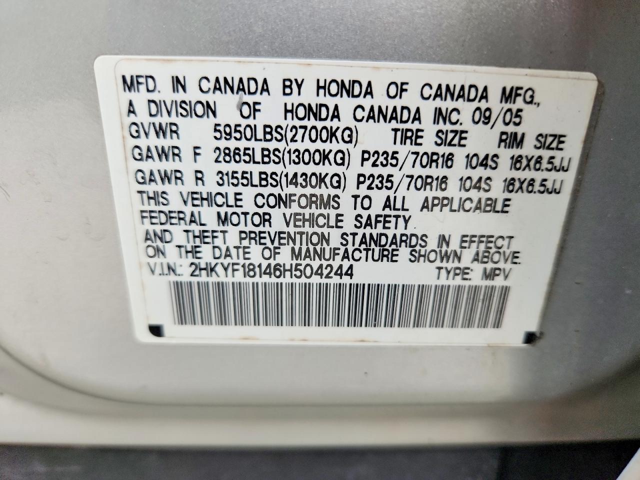 2006 Honda Pilot Lx Silver vin: 2HKYF18146H504244