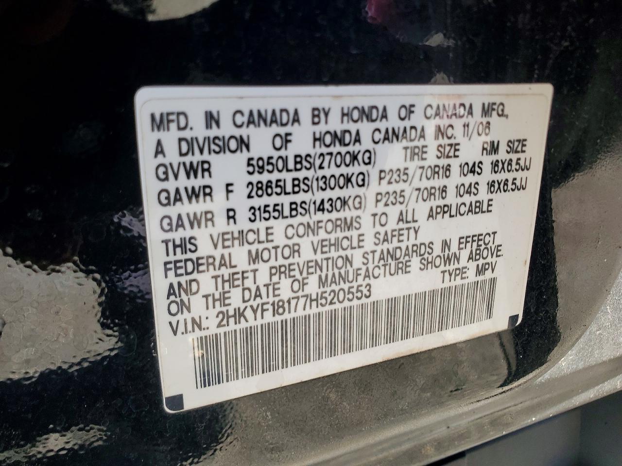 2007 Honda Pilot Lx Черный vin: 2HKYF18177H520553
