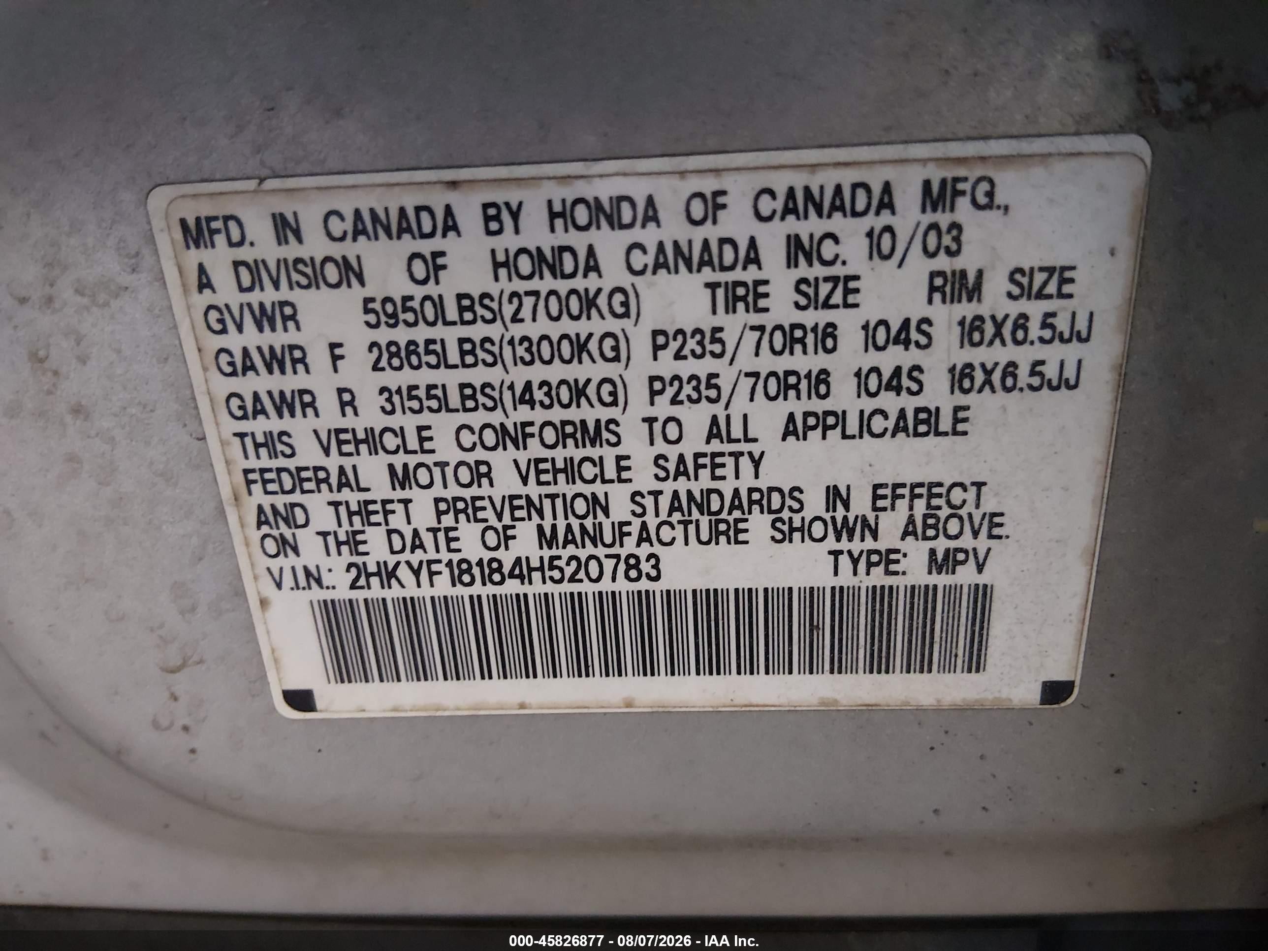 2004 Honda Pilot Lx Silver vin: 2HKYF18184H520783