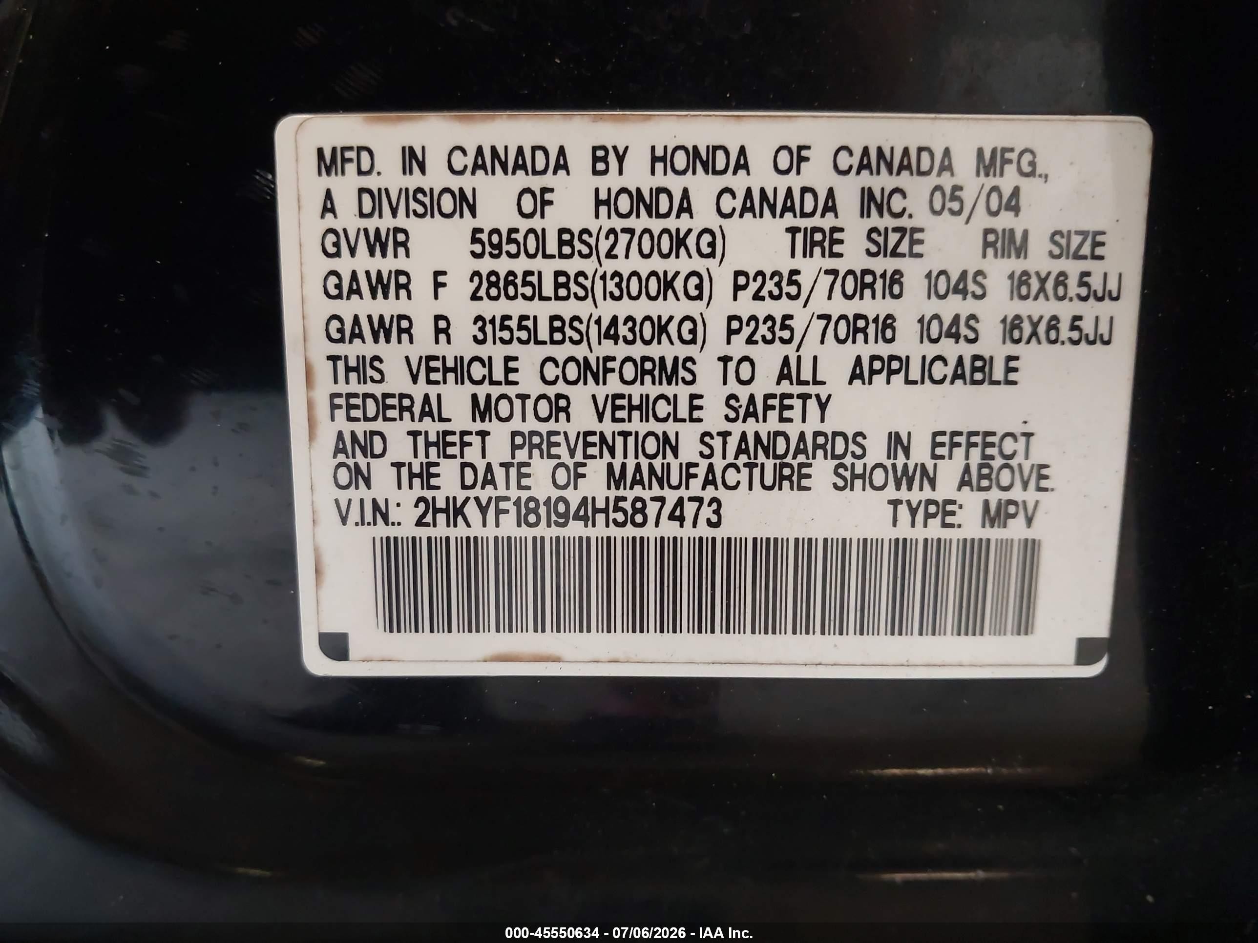 2004 Honda Pilot Lx Black vin: 2HKYF18194H587473