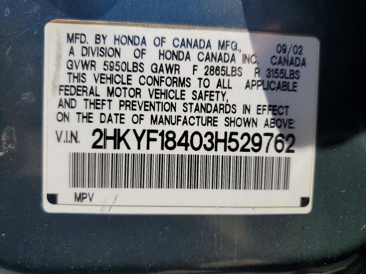 2003 Honda Pilot Ex Gray vin: 2HKYF18403H529762