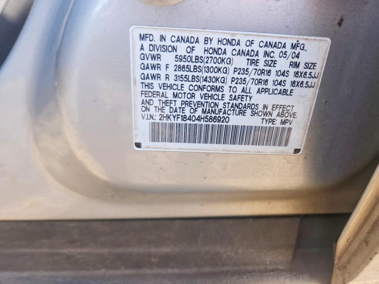 2004 Honda Pilot Ex Silver vin: 2HKYF18404H586920
