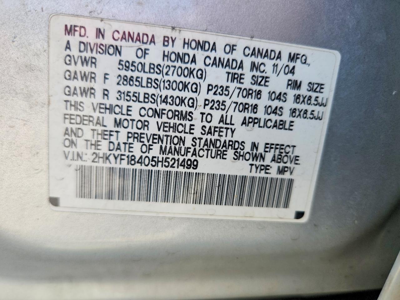 2005 Honda Pilot Ex Silver vin: 2HKYF18405H521499