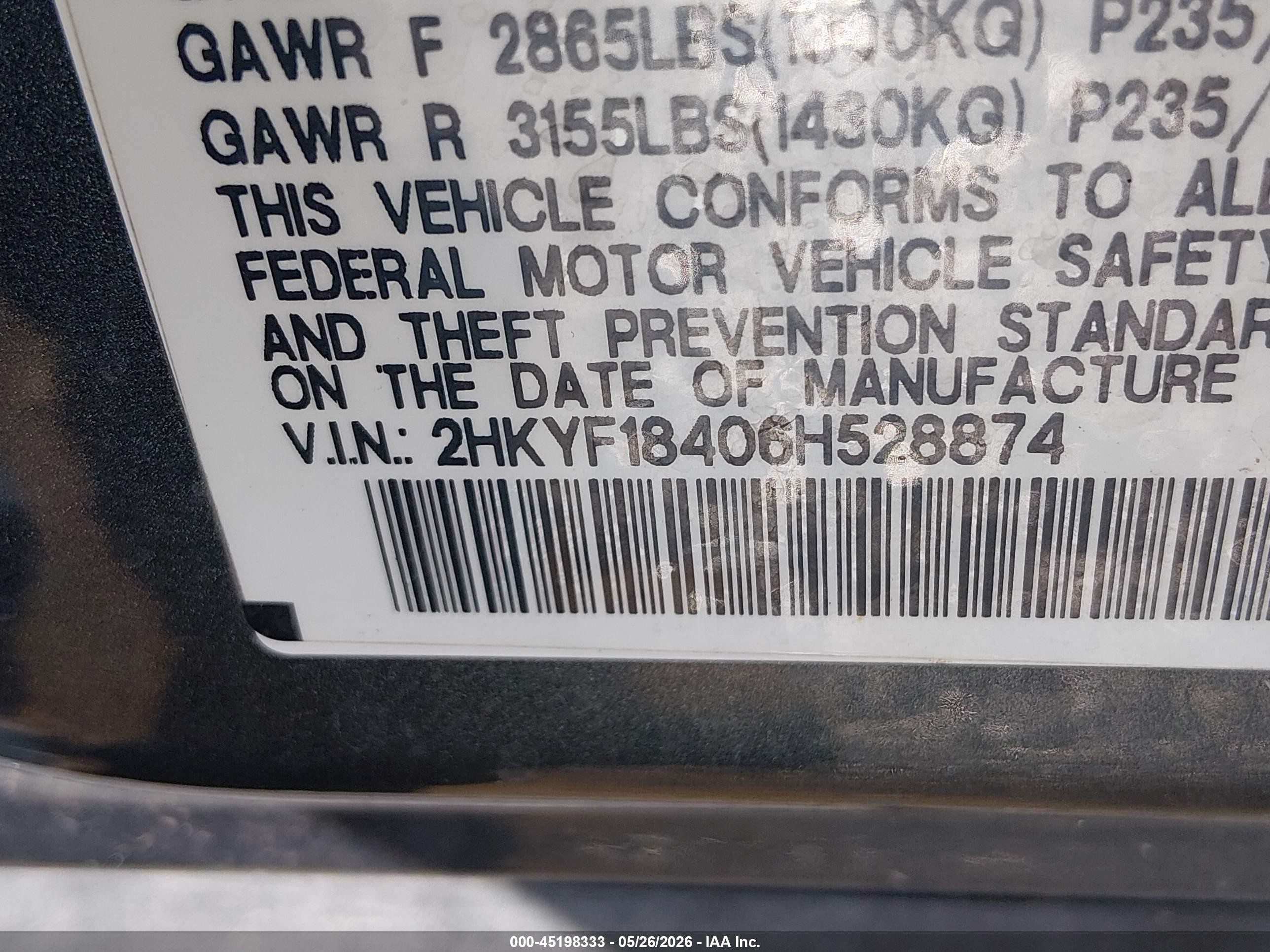 2006 Honda Pilot Ex Gray vin: 2HKYF18406H528874