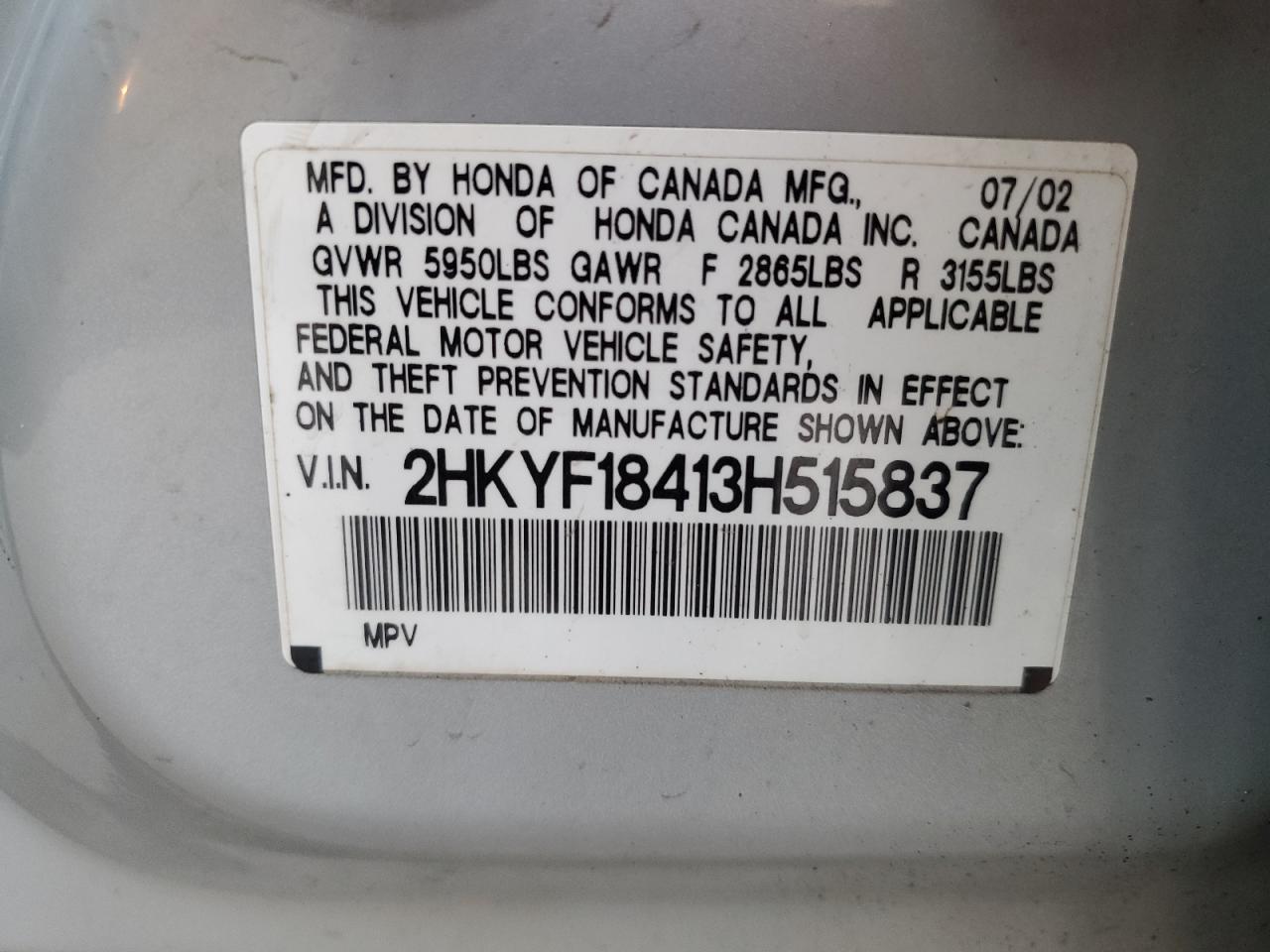 2003 Honda Pilot Ex Silver vin: 2HKYF18413H515837
