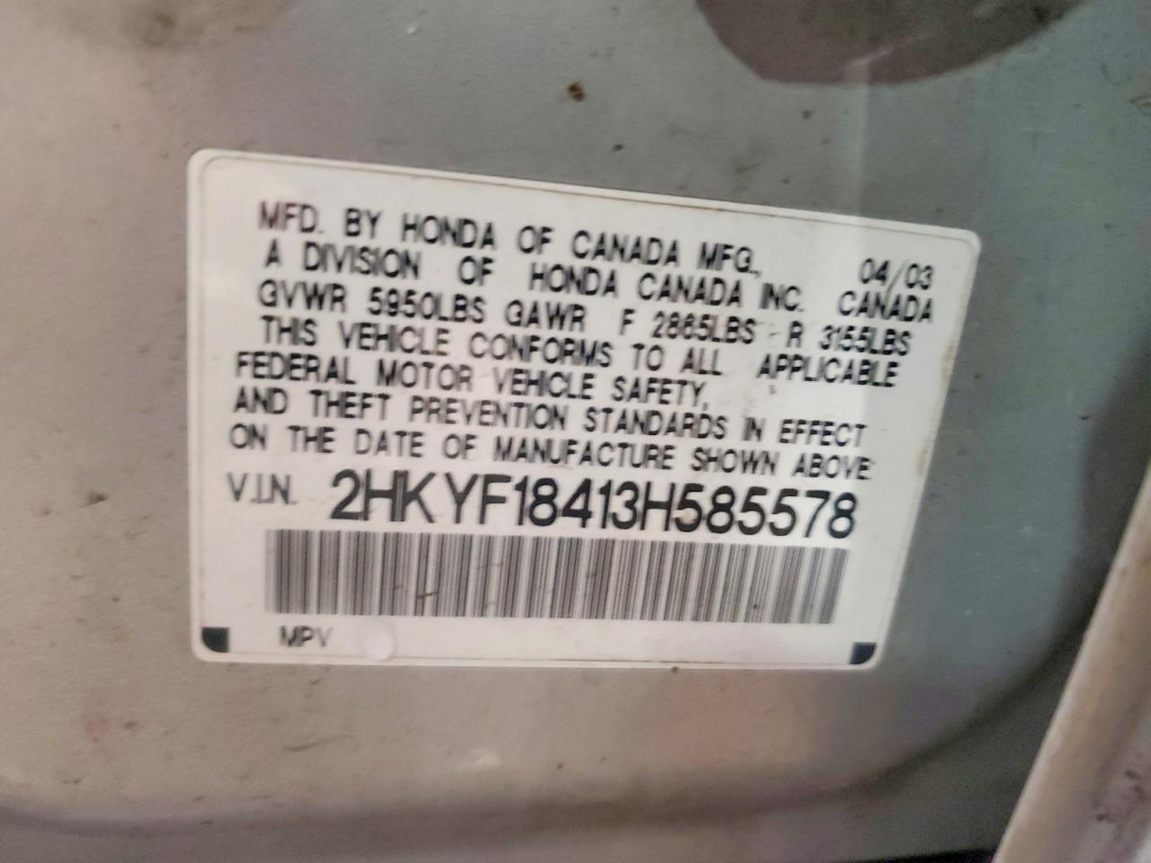 2003 Honda Pilot Ex Silver vin: 2HKYF18413H585578