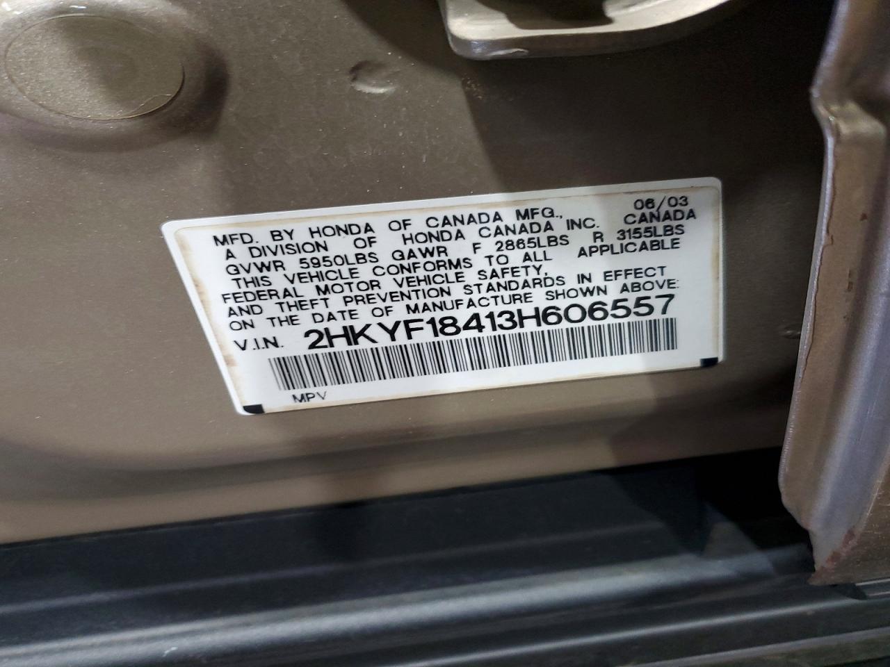 2003 Honda Pilot Ex Tan vin: 2HKYF18413H606557