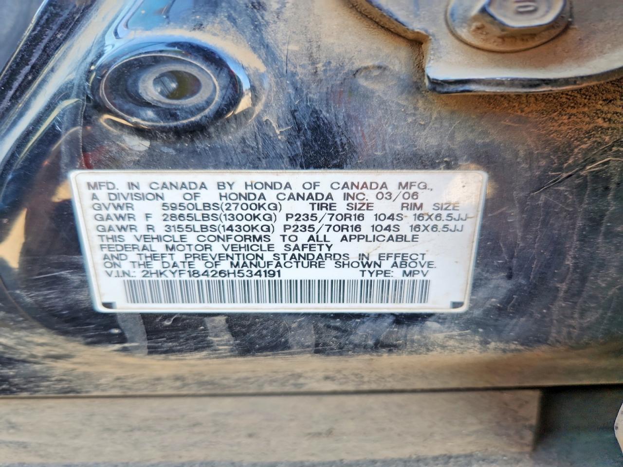 2006 Honda Pilot Ex Black vin: 2HKYF18426H534191