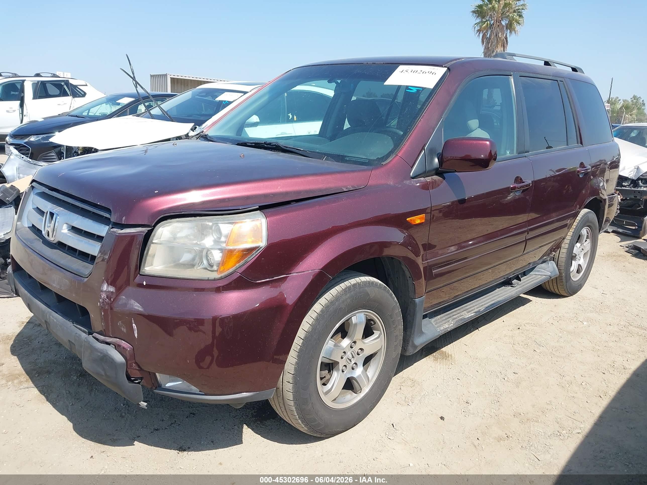 2007 Honda Pilot Ex Burgundy vin: 2HKYF18427H528408