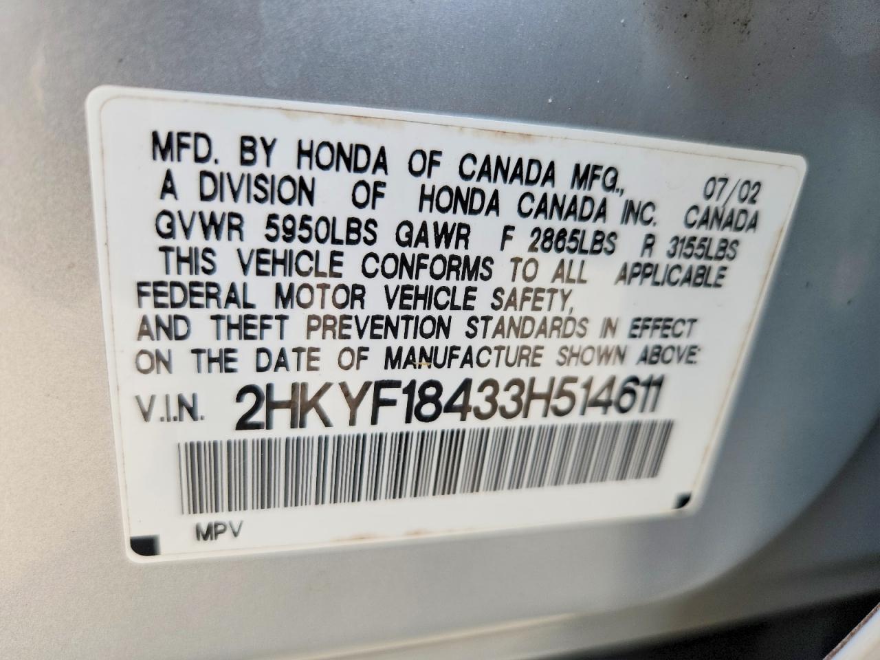 2003 Honda Pilot Ex Silver vin: 2HKYF18433H514611