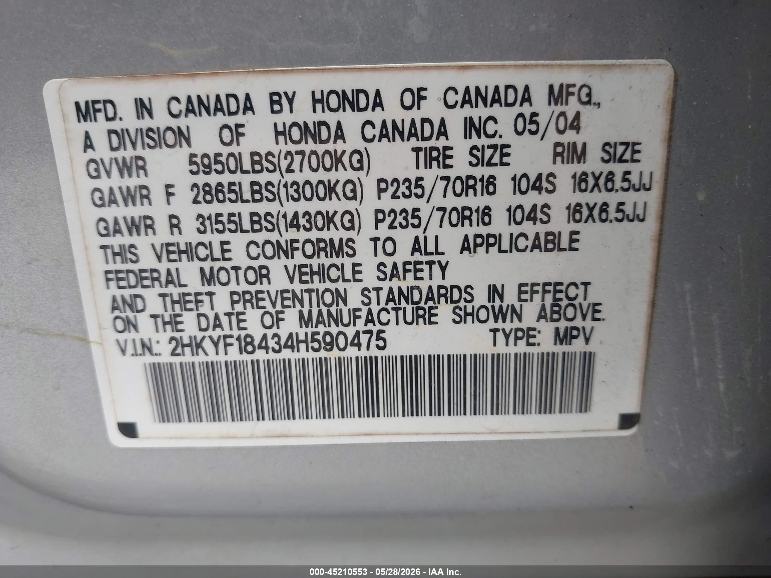 2004 Honda Pilot Ex Silver vin: 2HKYF18434H590475