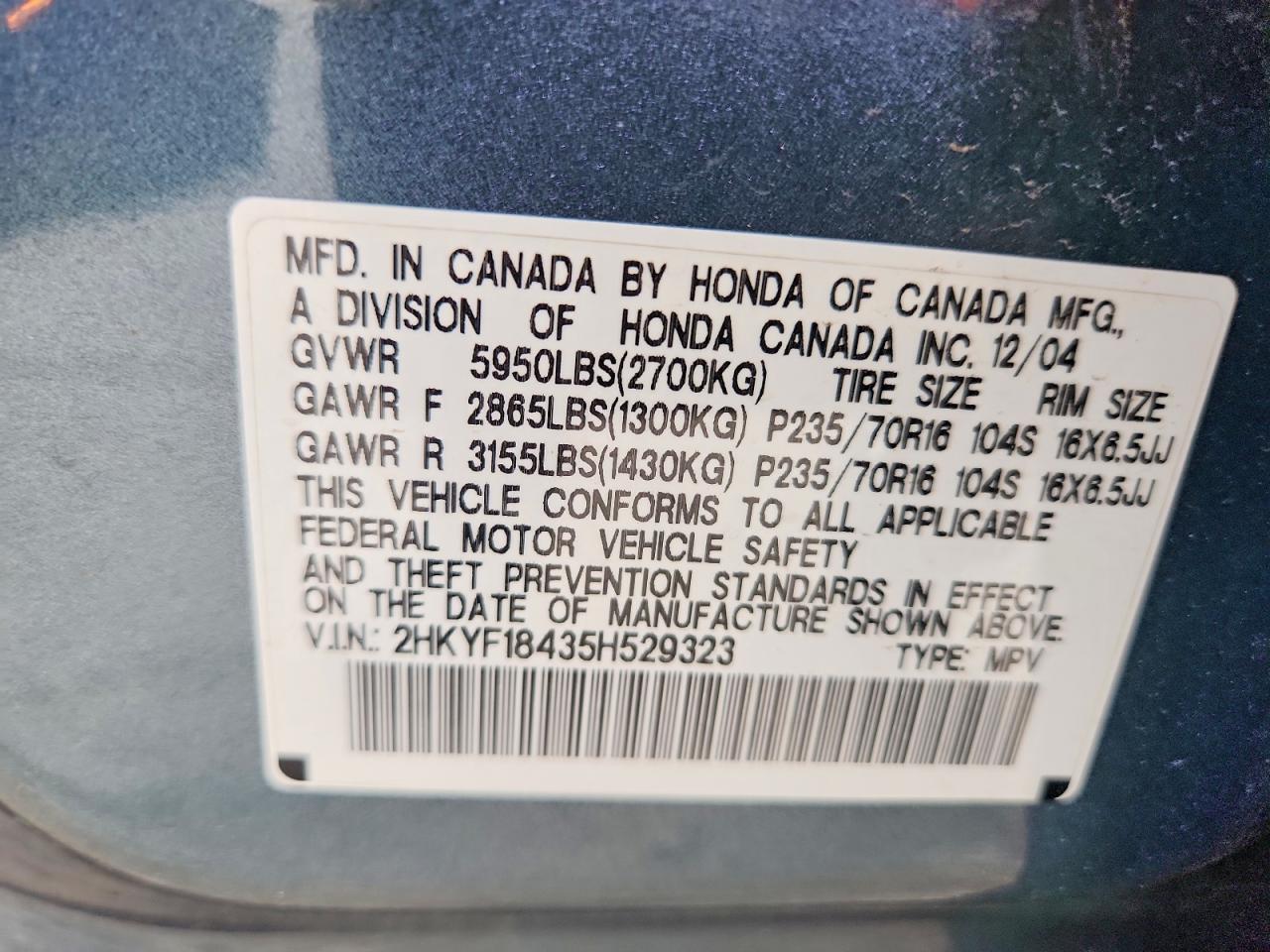 2005 Honda Pilot Ex Синий vin: 2HKYF18435H529323