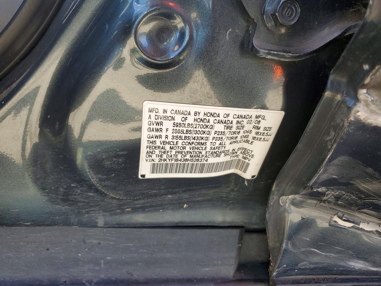 2006 Honda Pilot Ex Gray vin: 2HKYF18436H526374