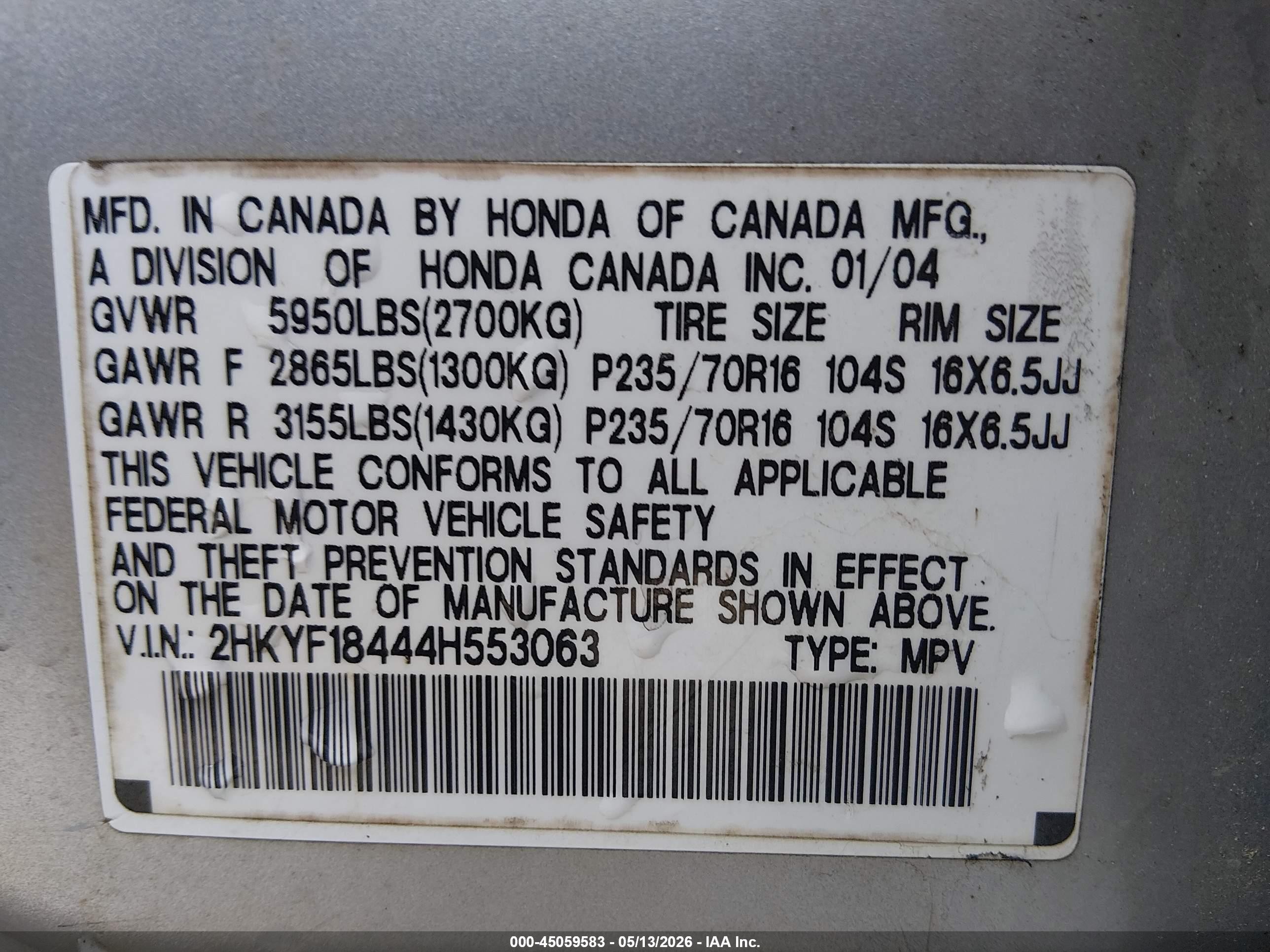 2004 Honda Pilot Ex Silver vin: 2HKYF18444H553063