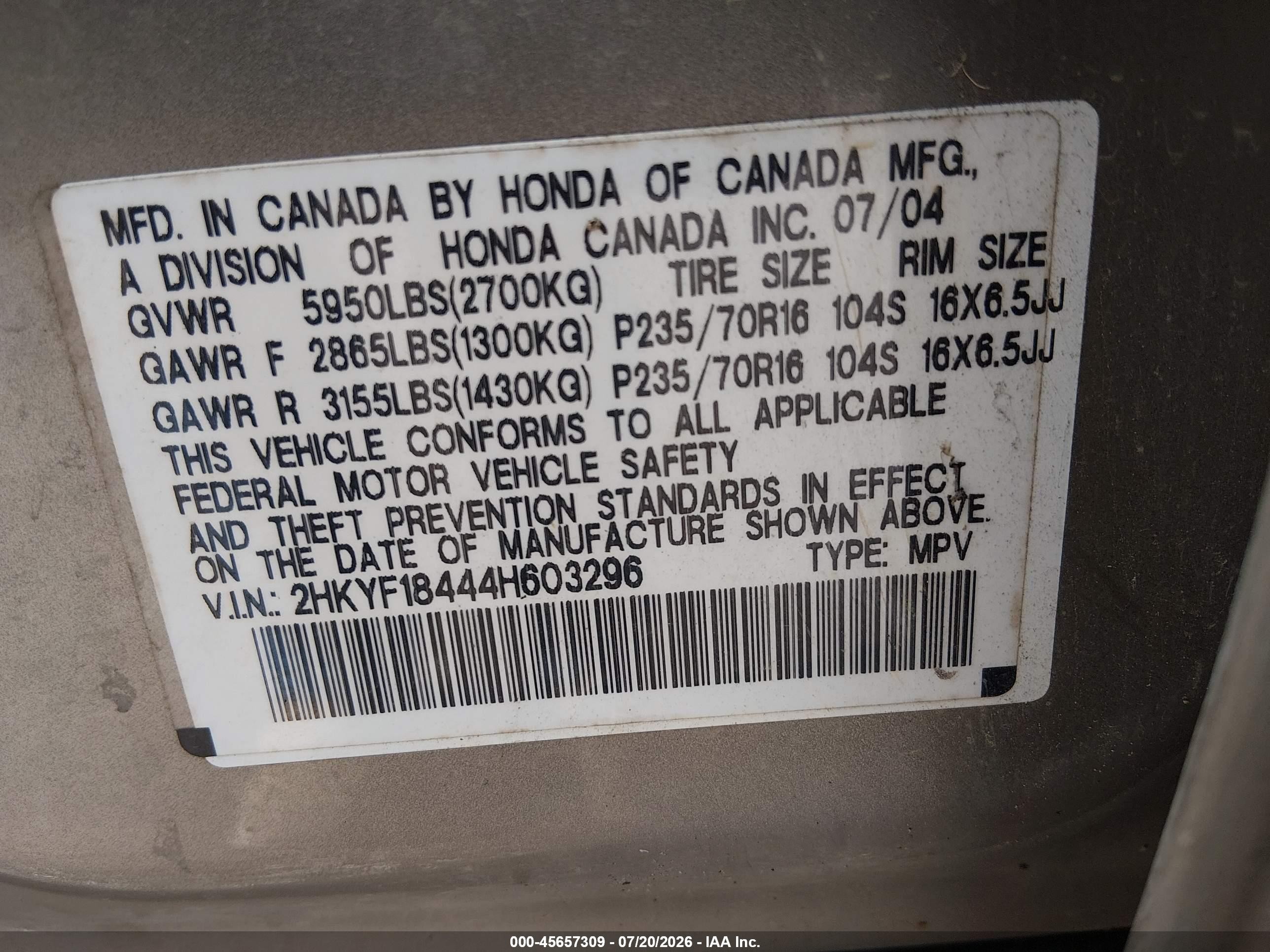 2004 Honda Pilot Ex Золотой vin: 2HKYF18444H603296