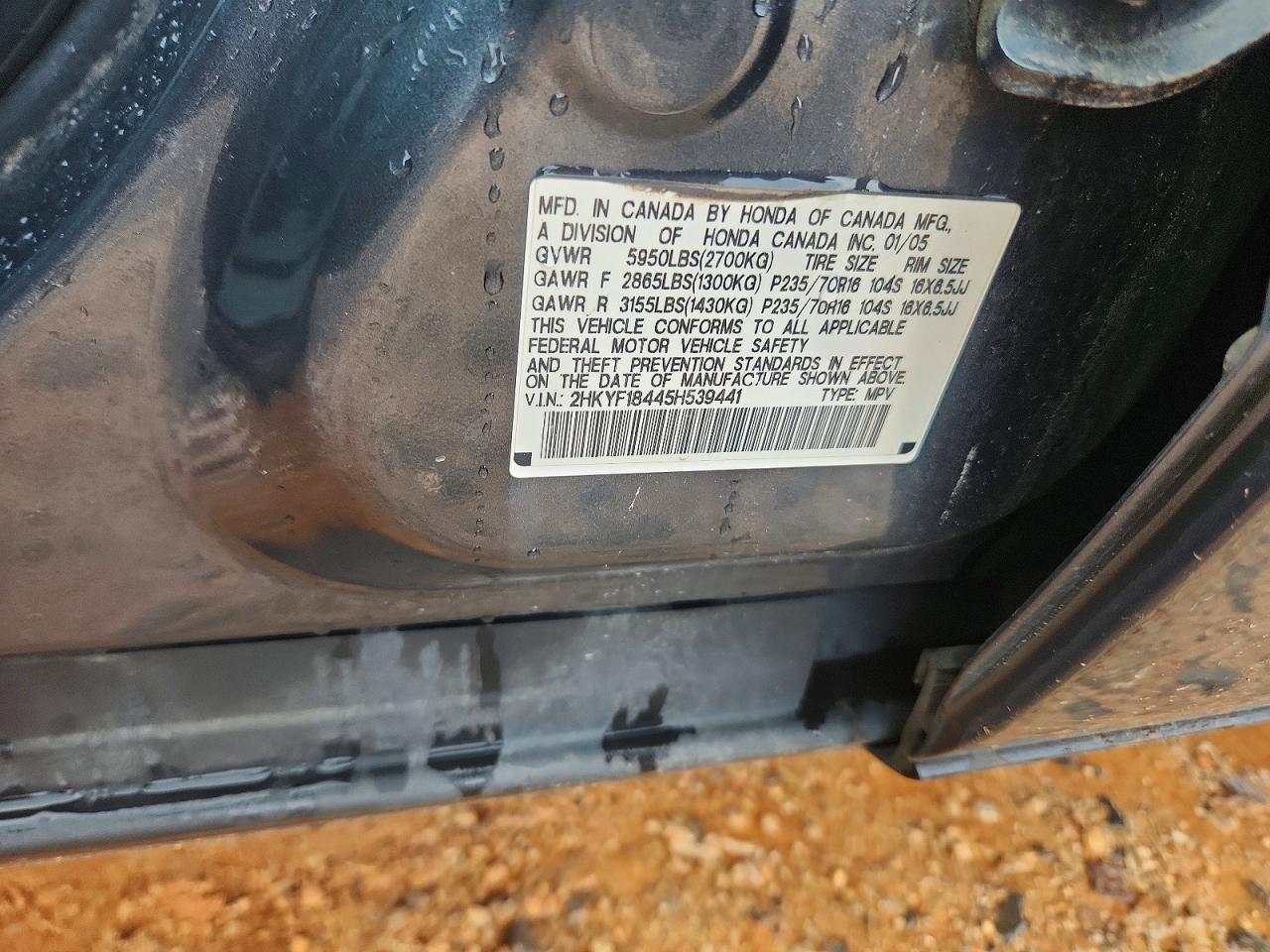 2005 Honda Pilot Ex Gray vin: 2HKYF18445H539441