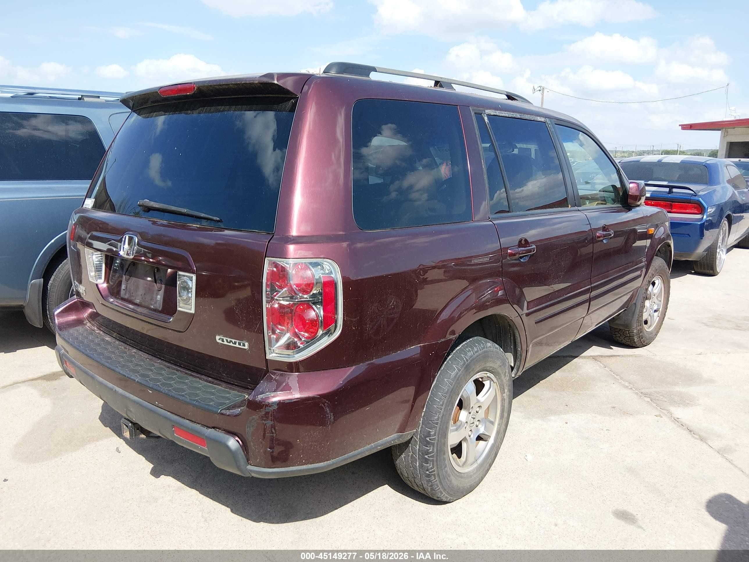 2007 Honda Pilot Ex Burgundy vin: 2HKYF18457H513899