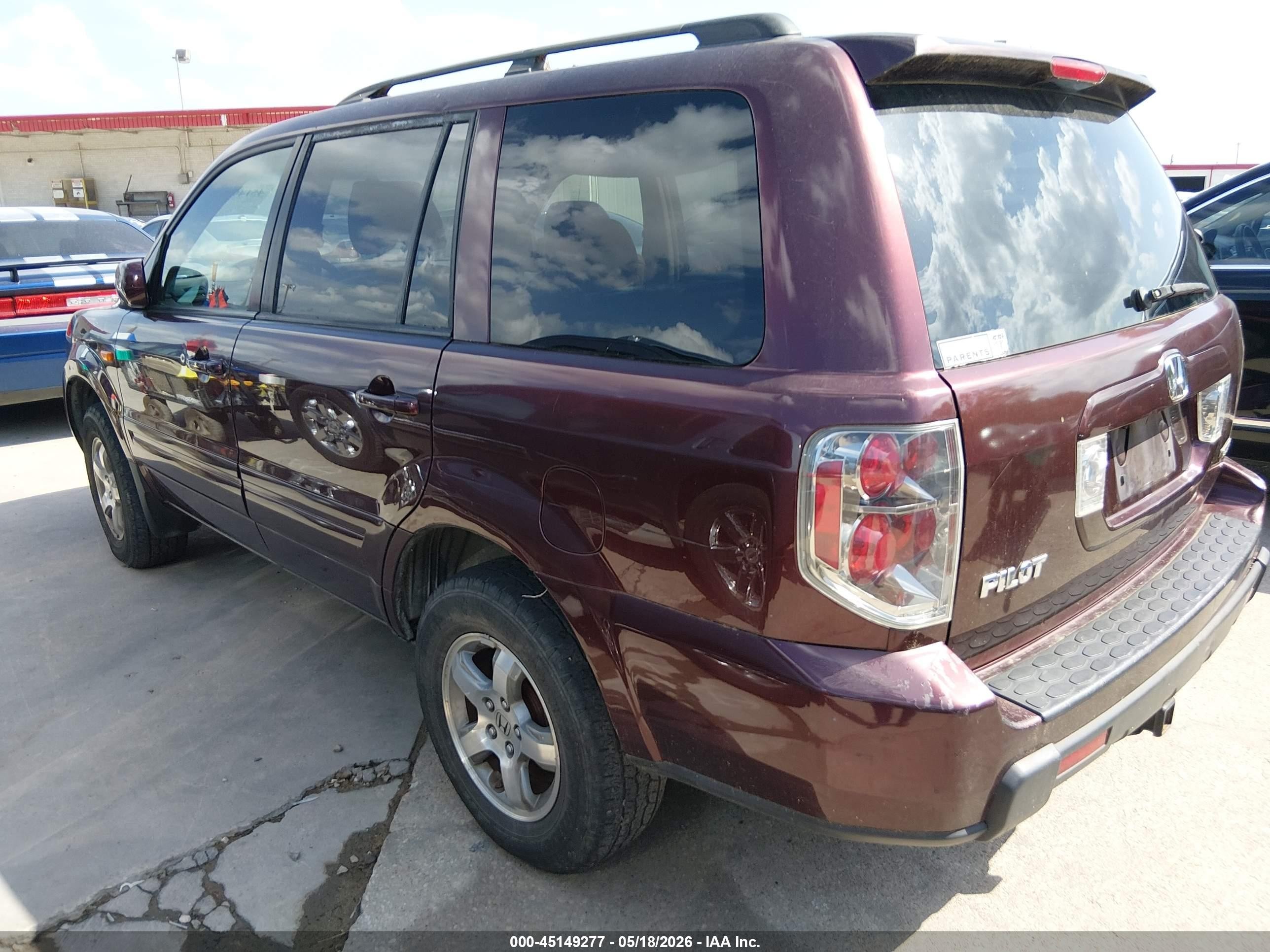 2007 Honda Pilot Ex Burgundy vin: 2HKYF18457H513899