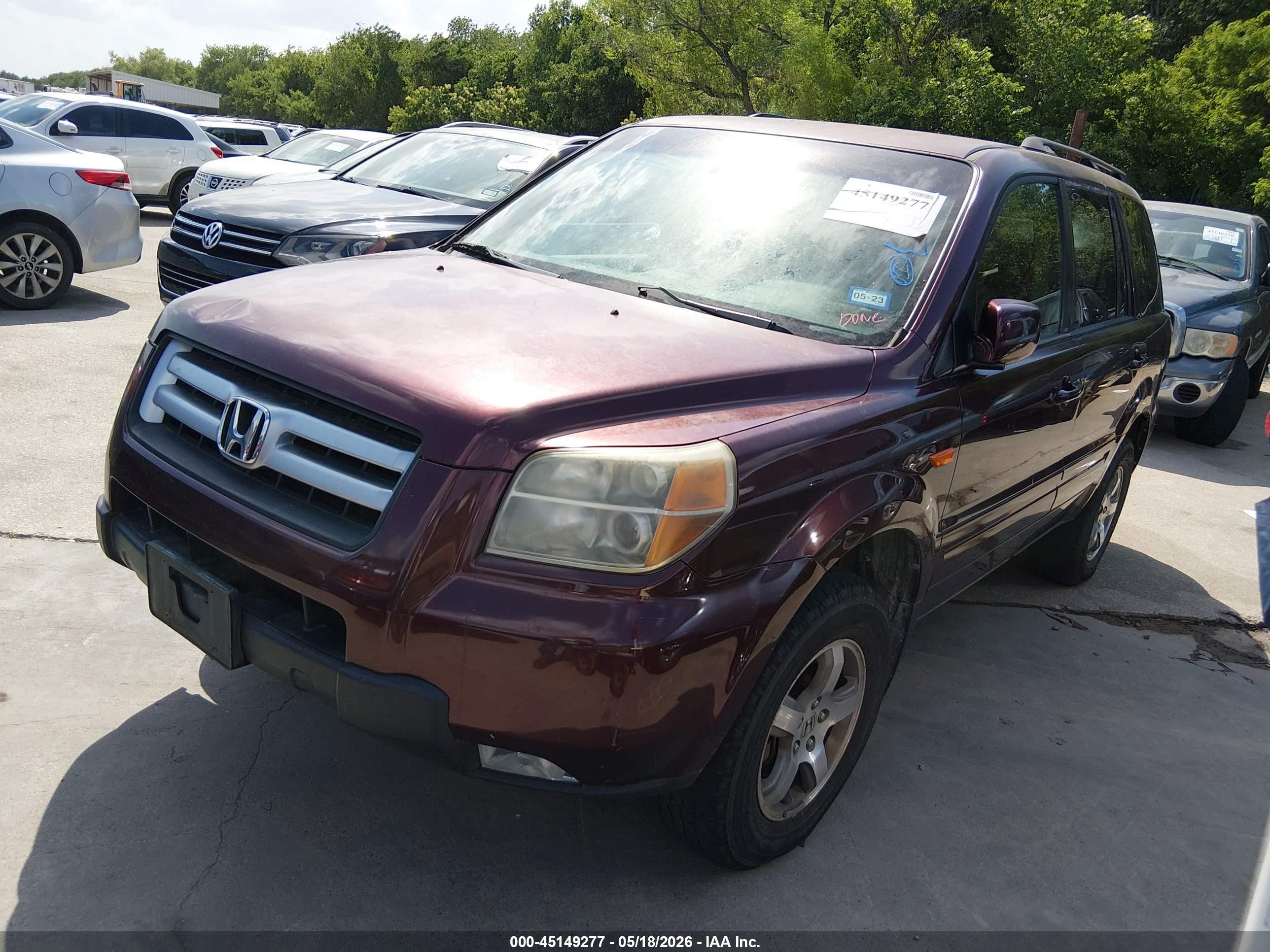 2007 Honda Pilot Ex Burgundy vin: 2HKYF18457H513899
