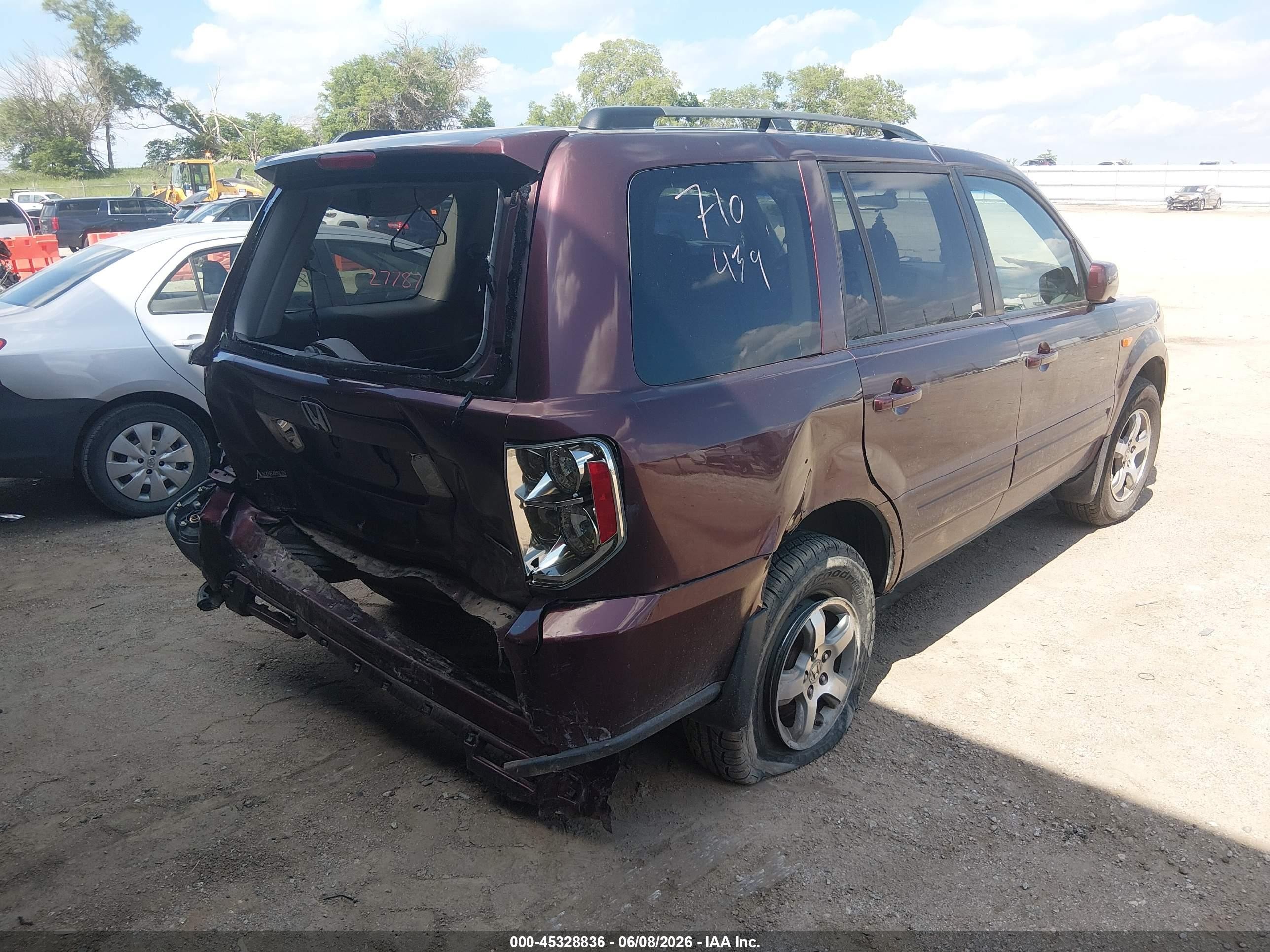 2007 Honda Pilot Ex Purple vin: 2HKYF18457H538379