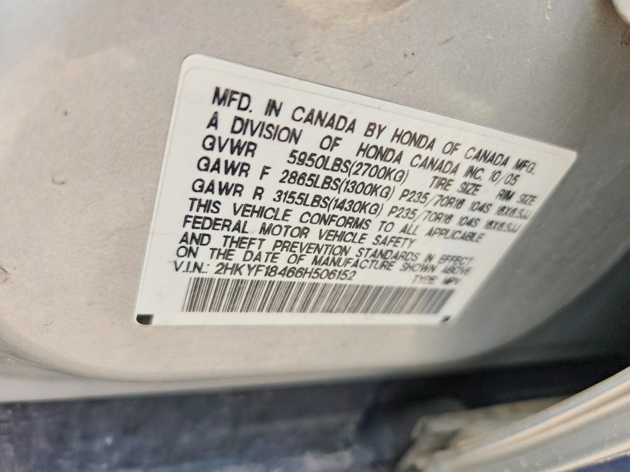 2006 Honda Pilot Ex Silver vin: 2HKYF18466H506152