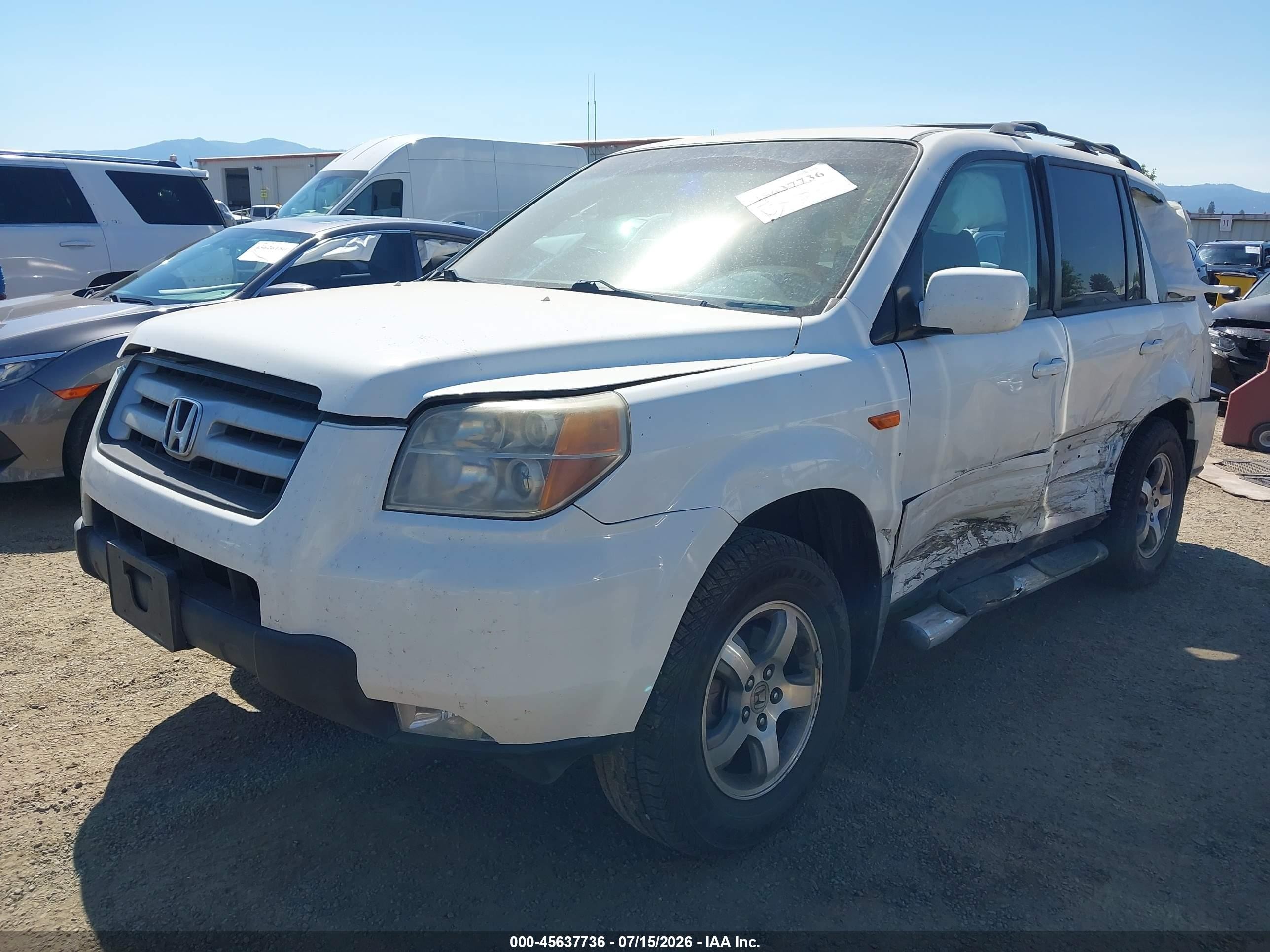 2007 Honda Pilot Ex White vin: 2HKYF18467H540917