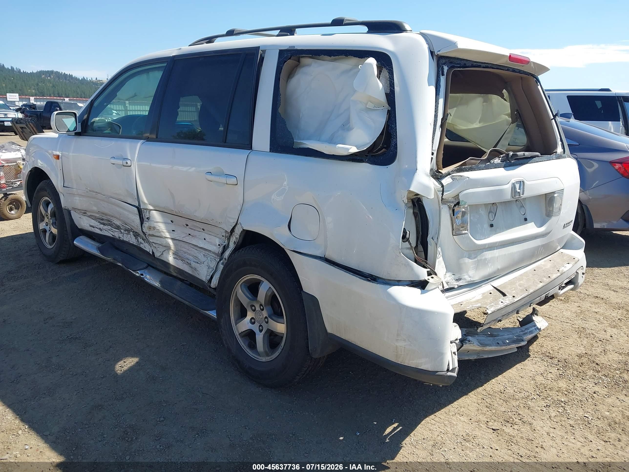 2007 Honda Pilot Ex White vin: 2HKYF18467H540917