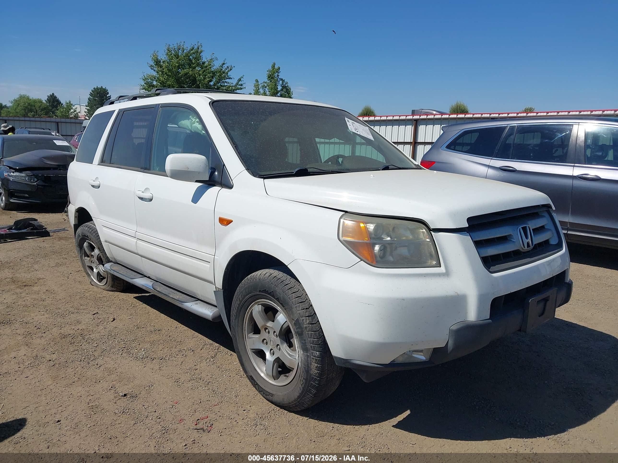 2007 Honda Pilot Ex White vin: 2HKYF18467H540917