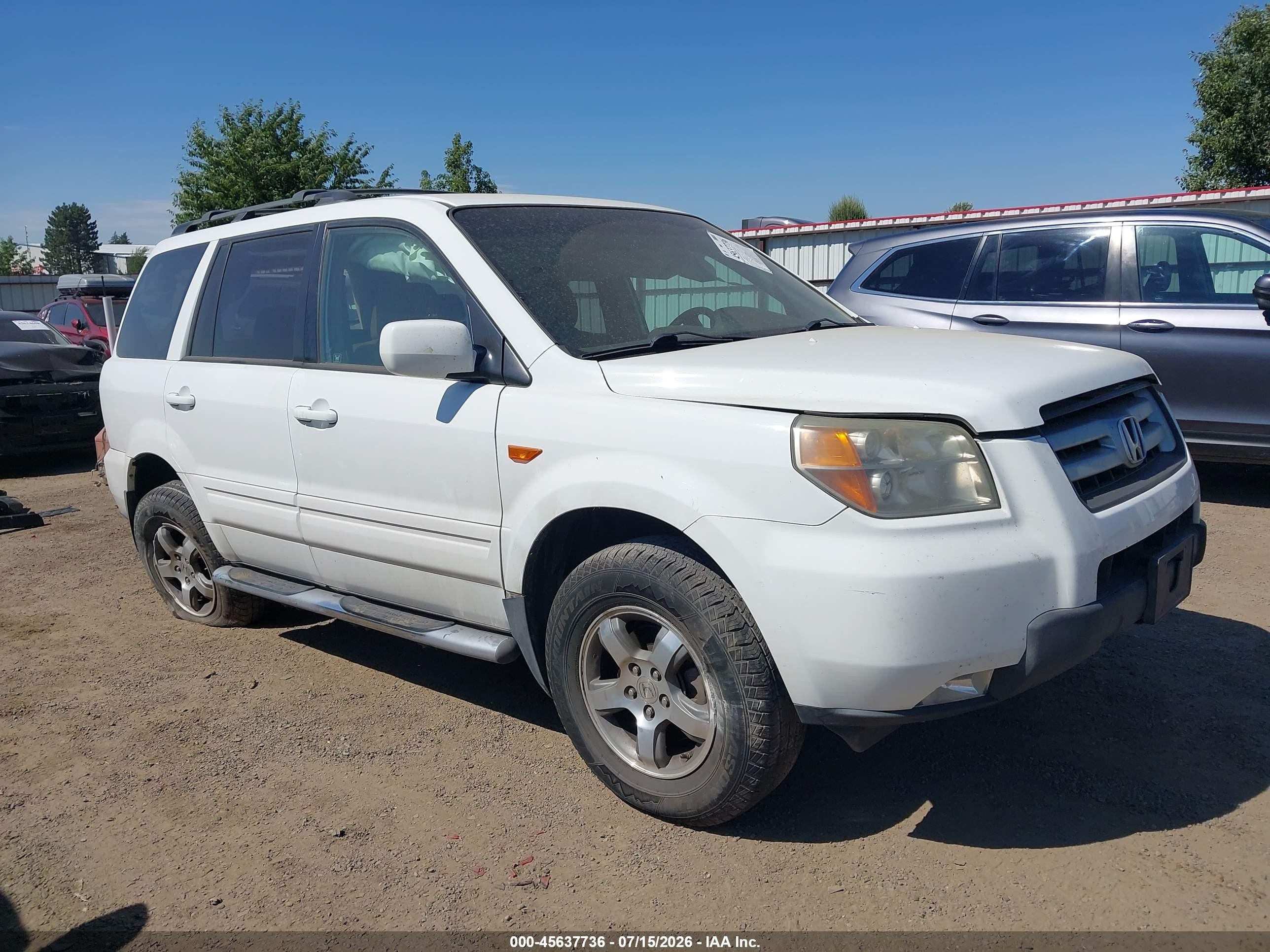 2007 Honda Pilot Ex White vin: 2HKYF18467H540917