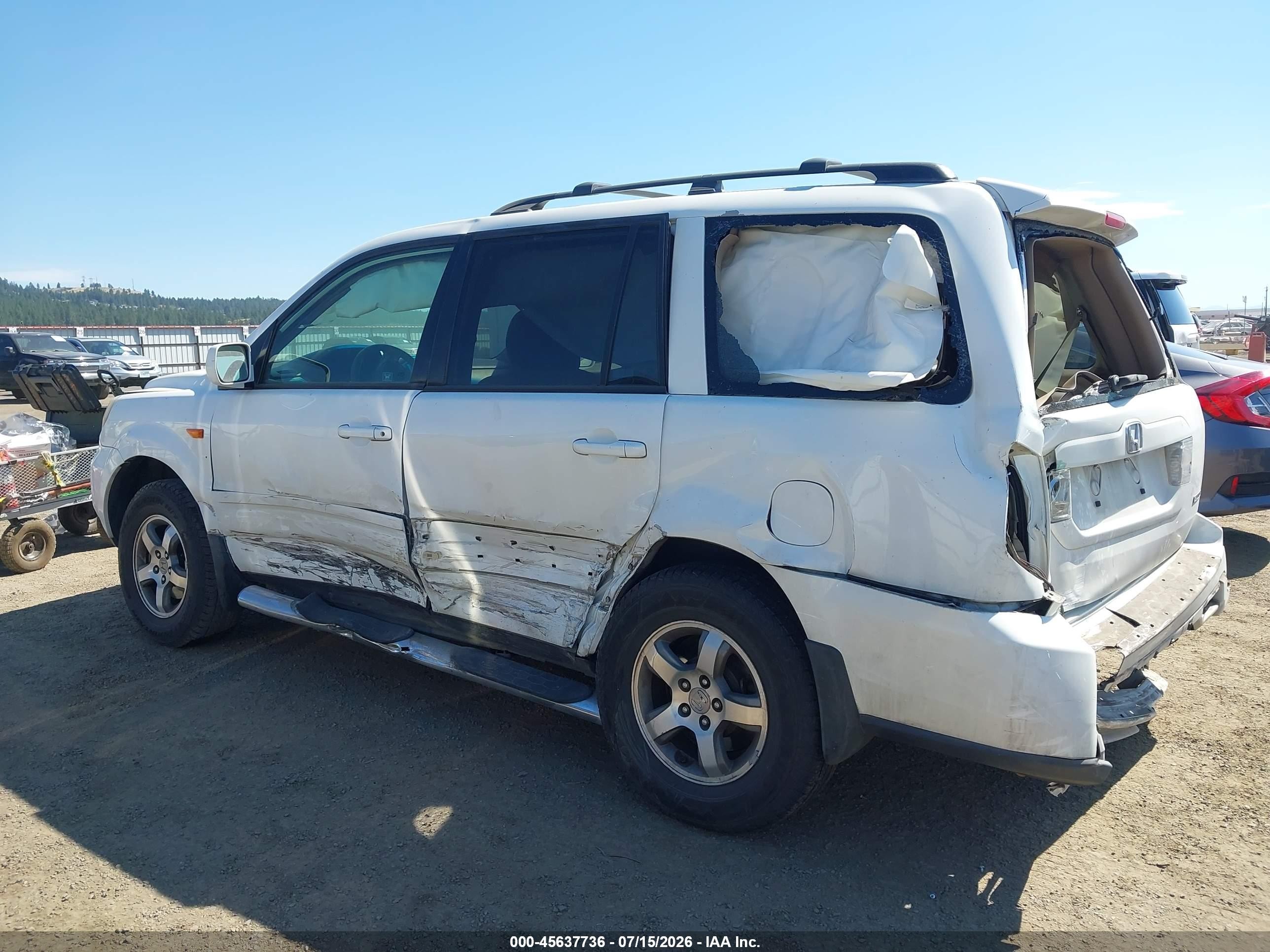 2007 Honda Pilot Ex White vin: 2HKYF18467H540917
