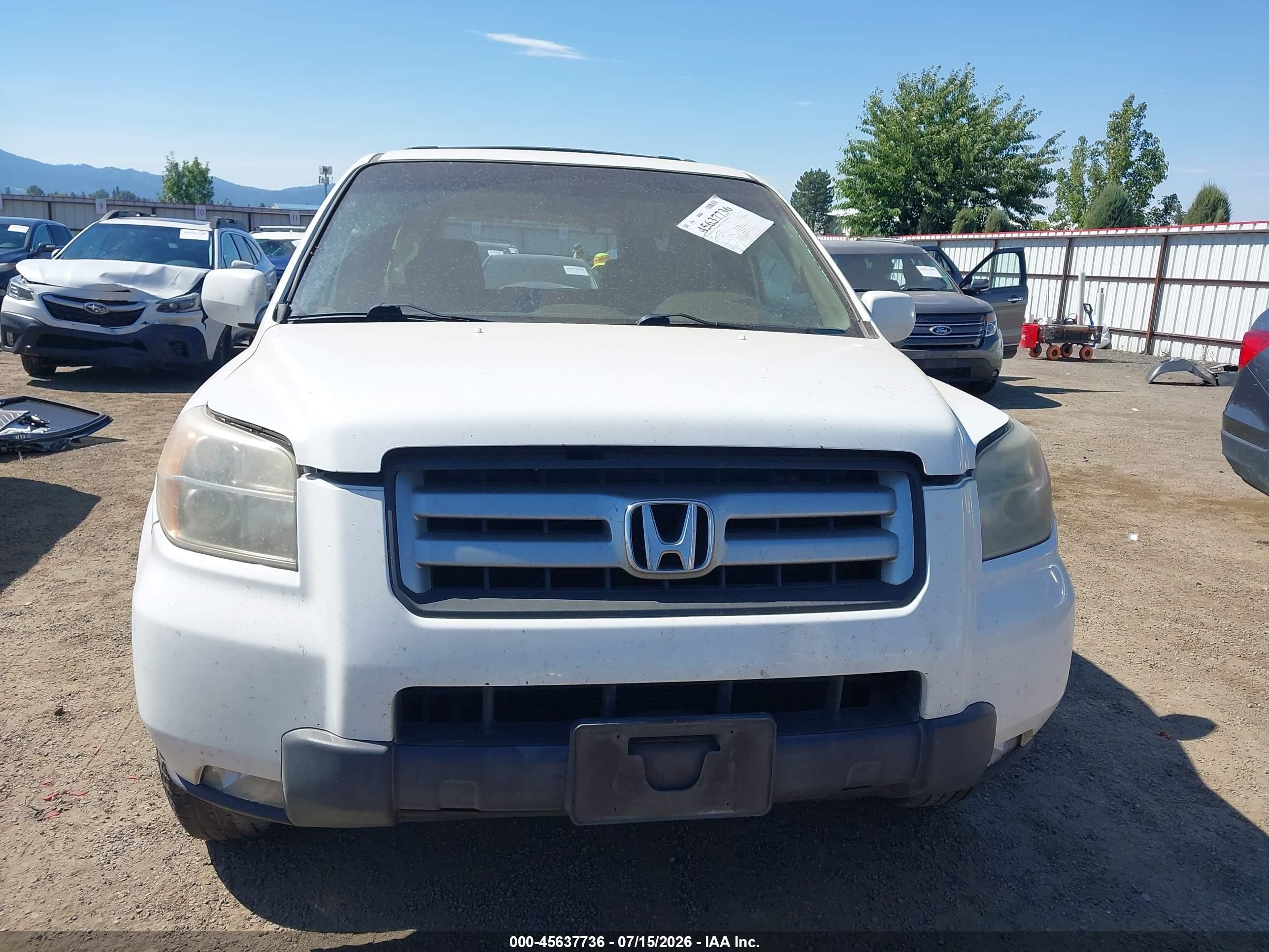 2007 Honda Pilot Ex White vin: 2HKYF18467H540917