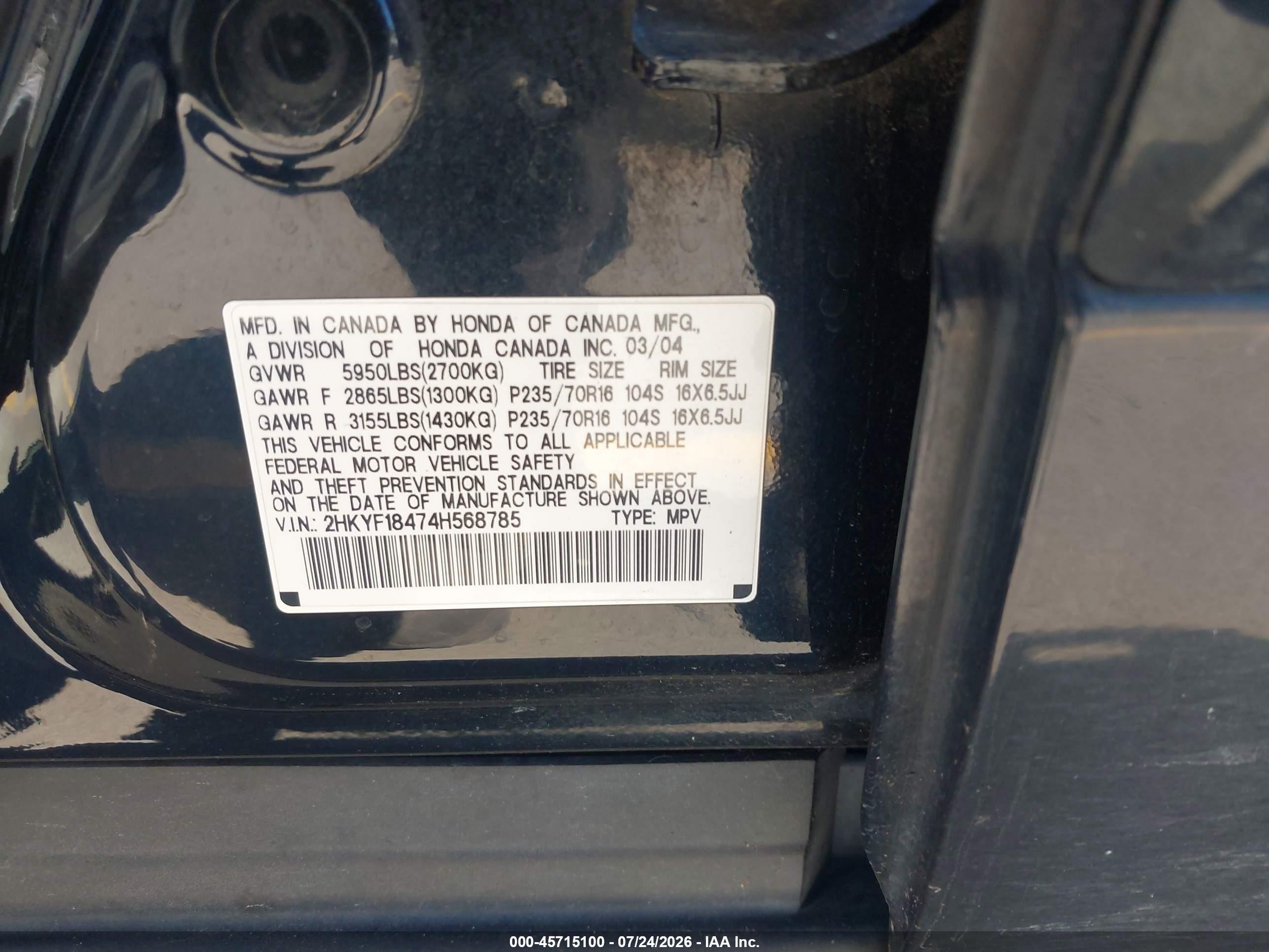 2004 Honda Pilot Ex Black vin: 2HKYF18474H568785