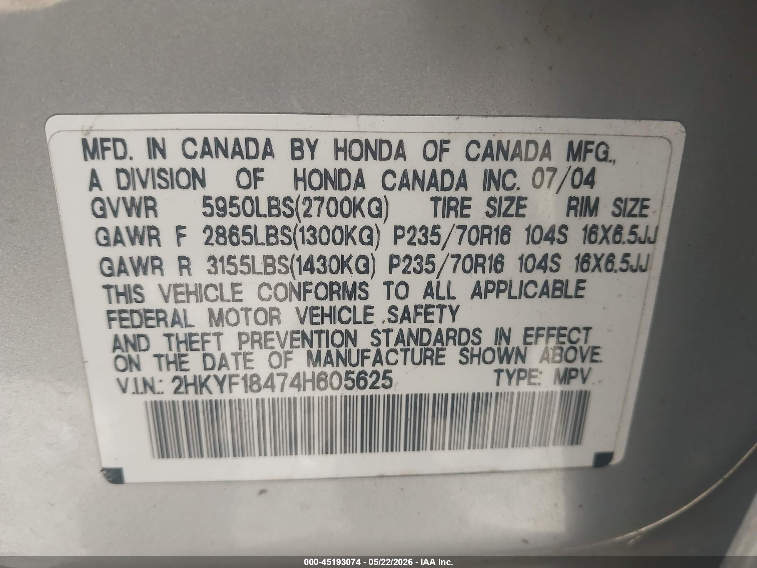 2004 Honda Pilot Ex Silver vin: 2HKYF18474H605625
