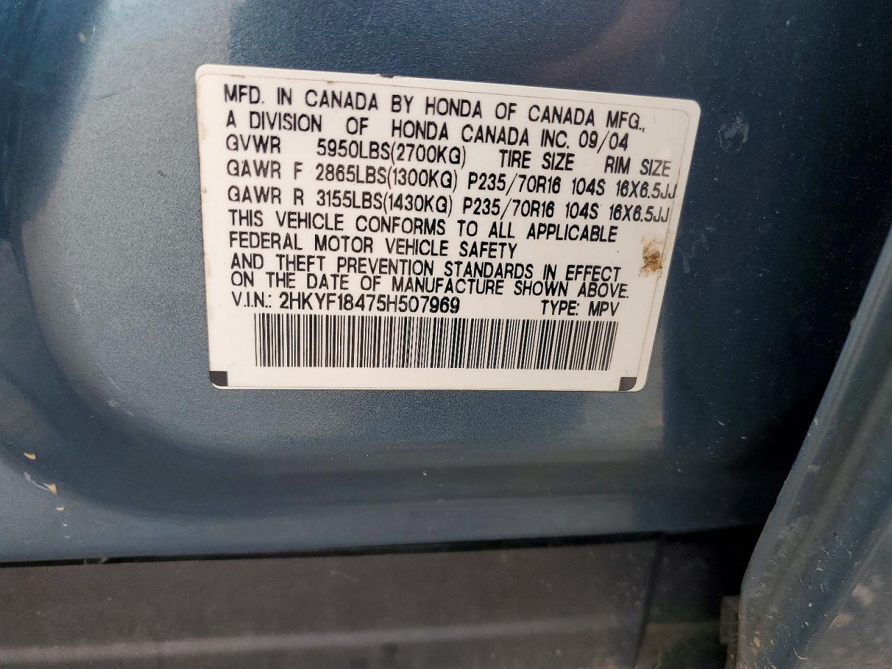2005 Honda Pilot Ex Blue vin: 2HKYF18475H507969