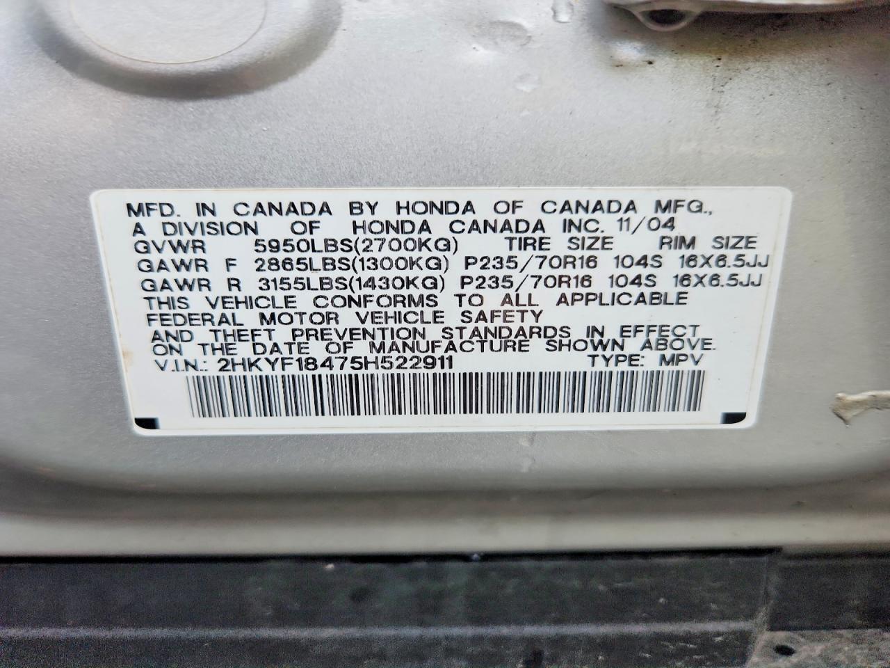 2005 Honda Pilot Ex Серебряный vin: 2HKYF18475H522911