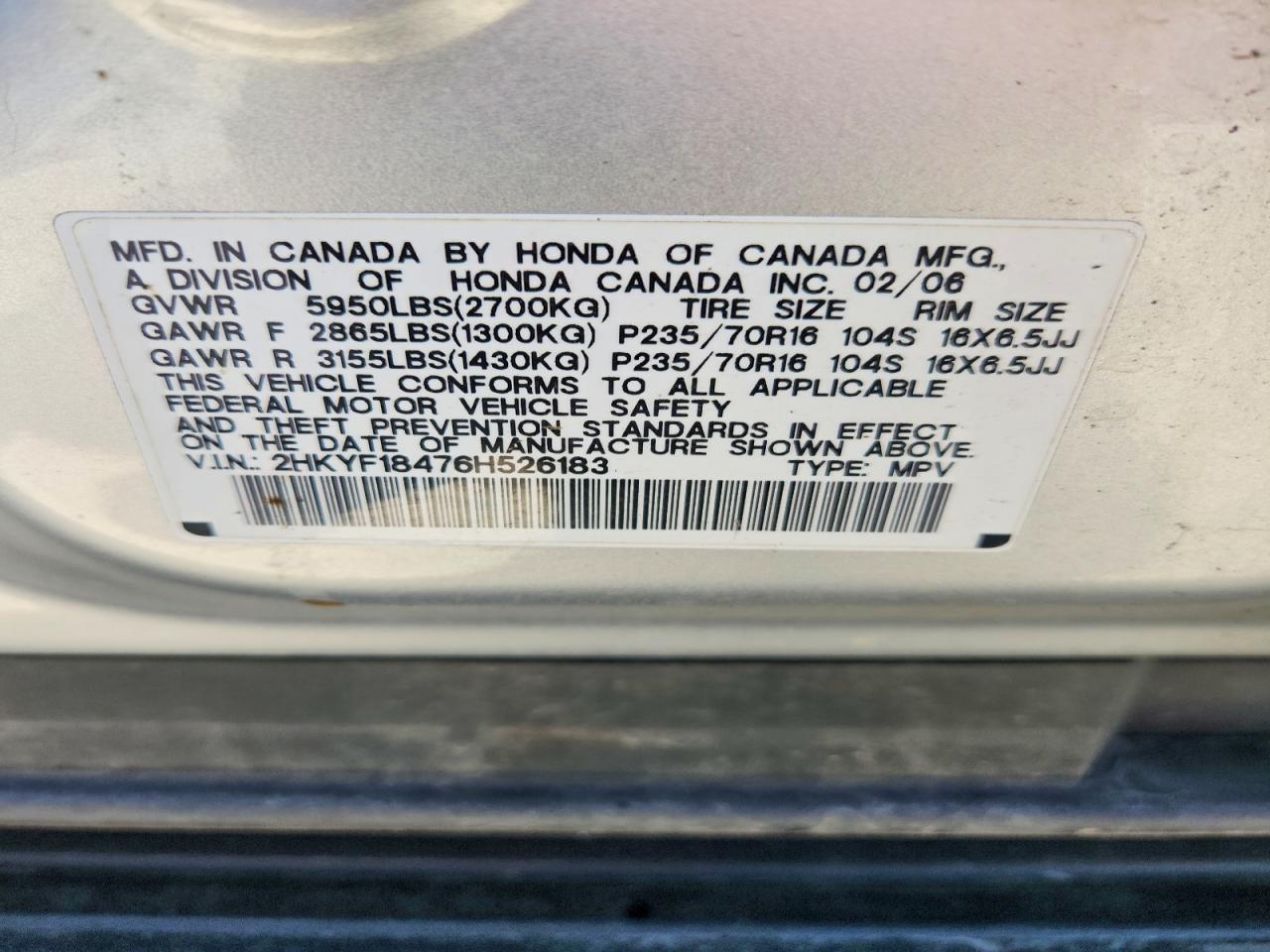 2006 Honda Pilot Ex Silver vin: 2HKYF18476H526183