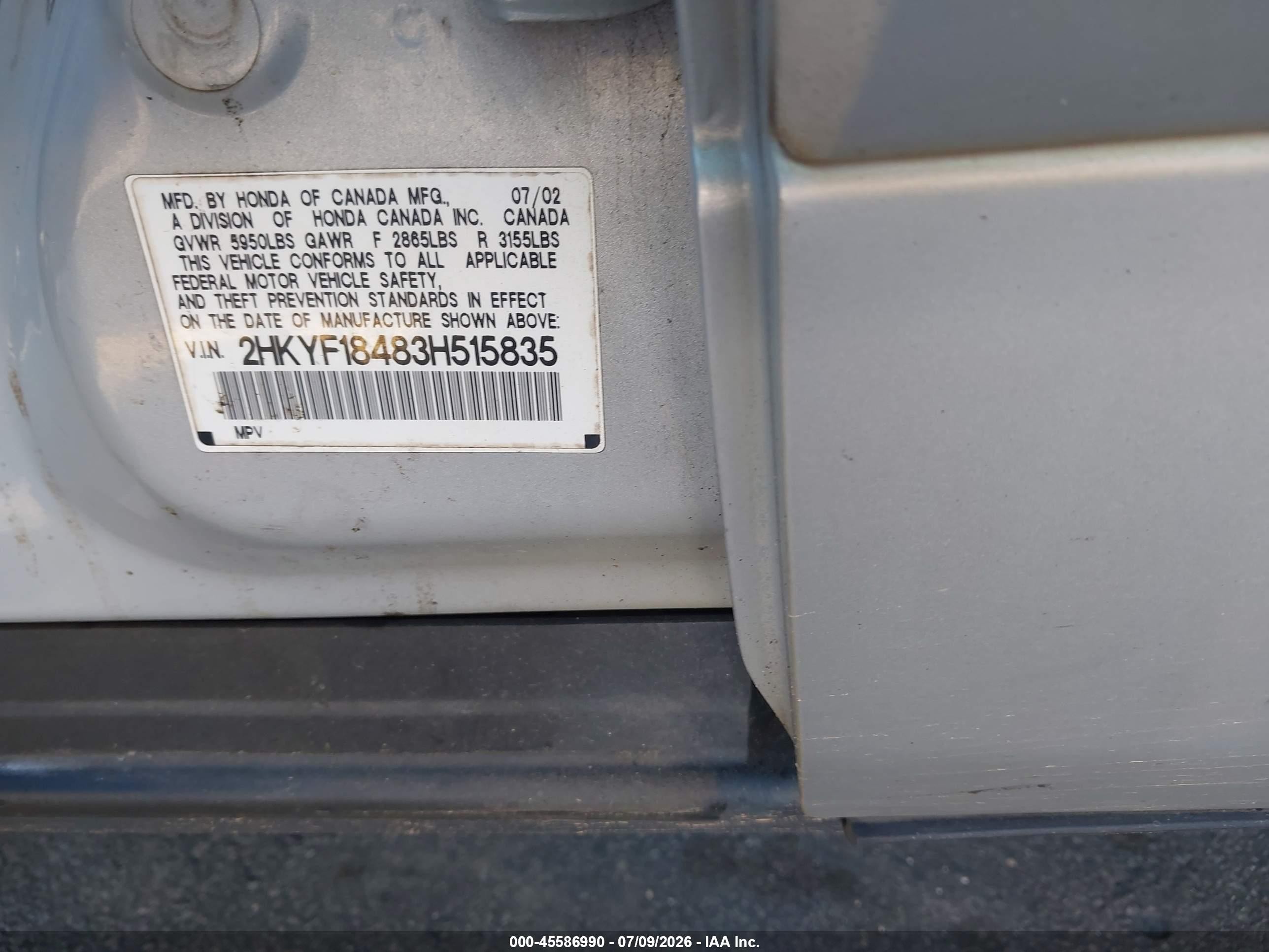 2003 Honda Pilot Ex Silver vin: 2HKYF18483H515835