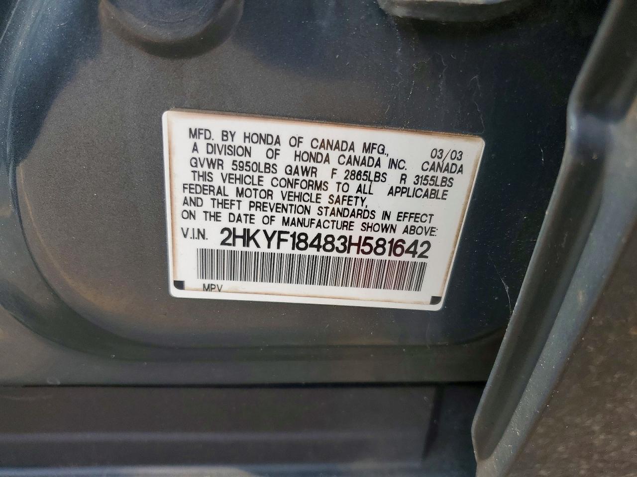 2003 Honda Pilot Ex Green vin: 2HKYF18483H581642